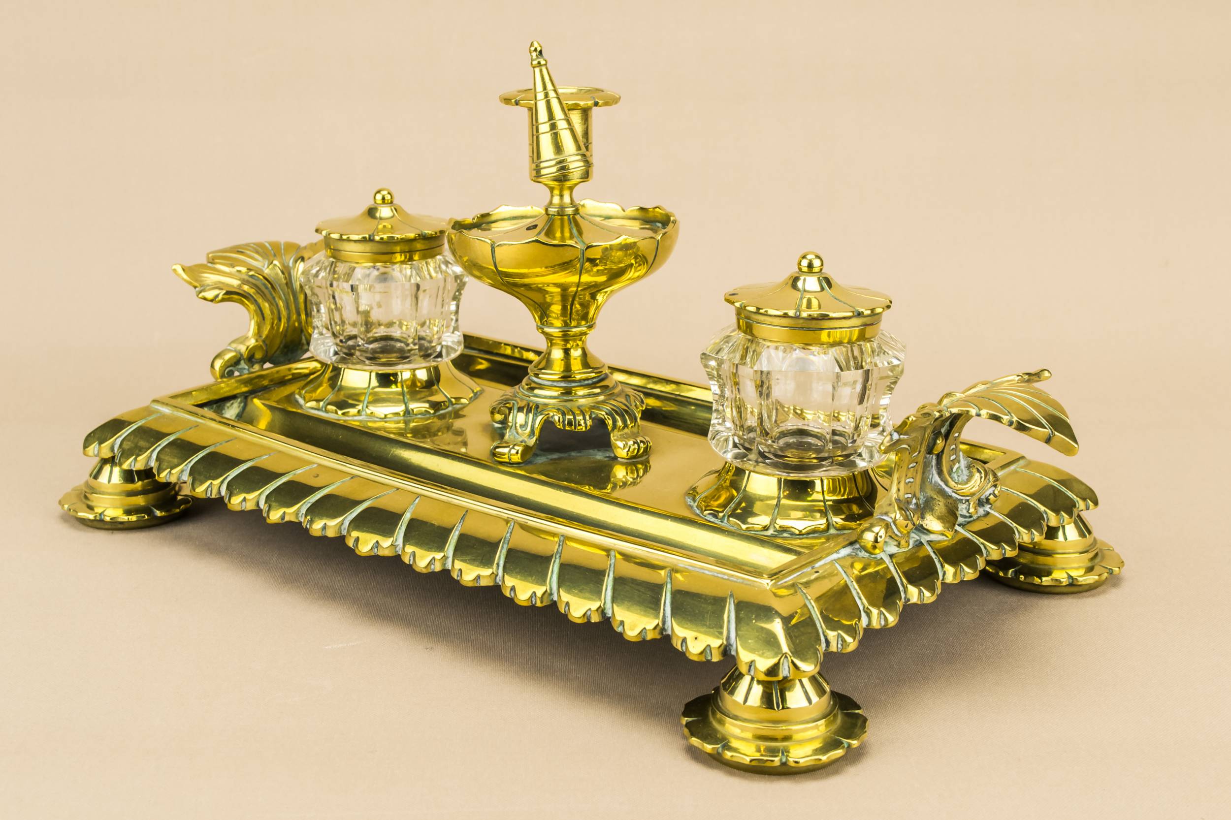 High Victorian Spectacular — Brass and glass inkwell 2