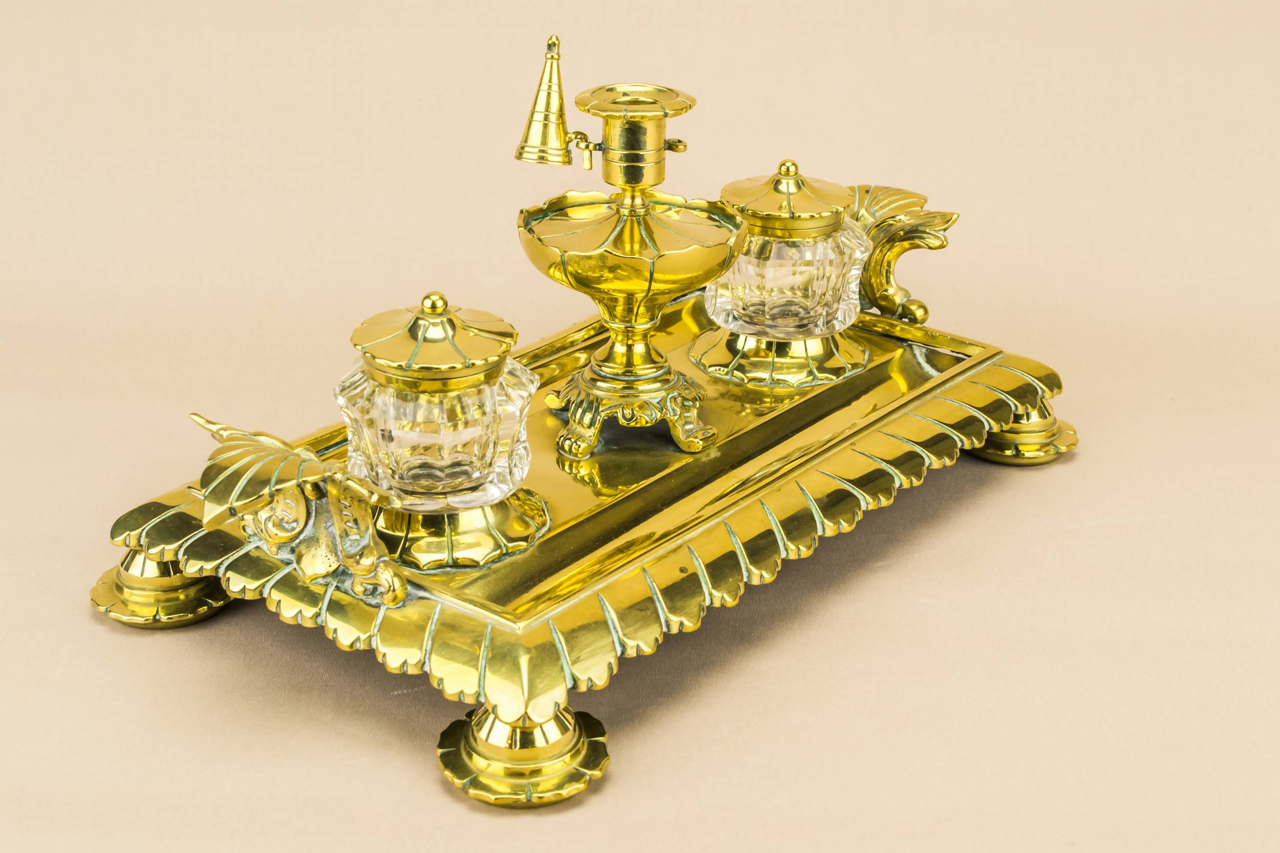 High Victorian Spectacular — Brass and glass inkwell 3