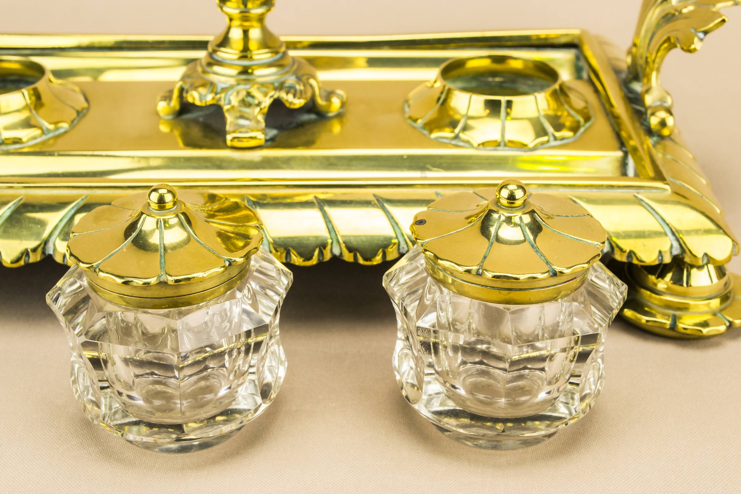 High Victorian Spectacular — Brass and glass inkwell 4