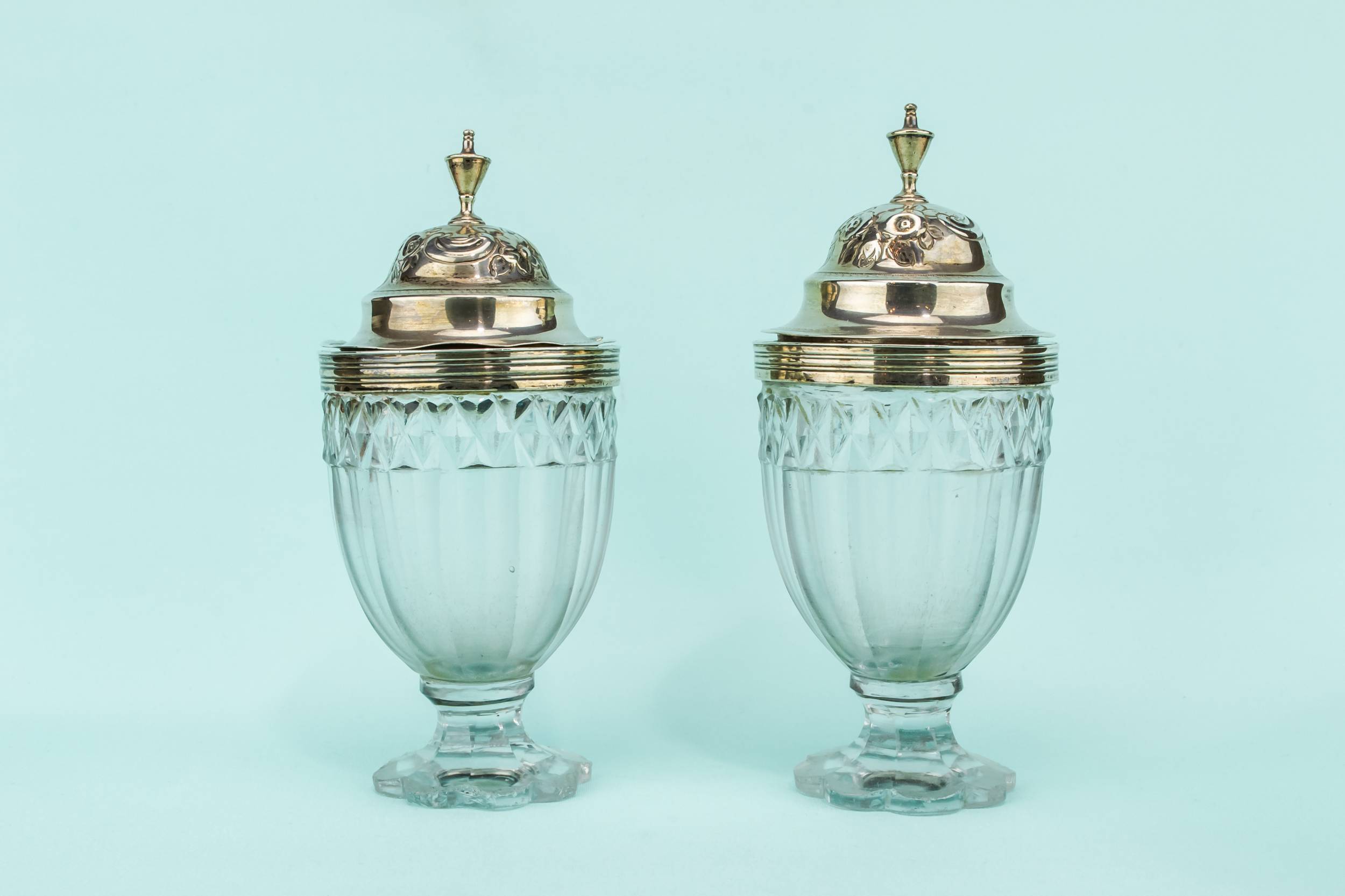 Shabby Chic Antique — 2 silver condiment pots