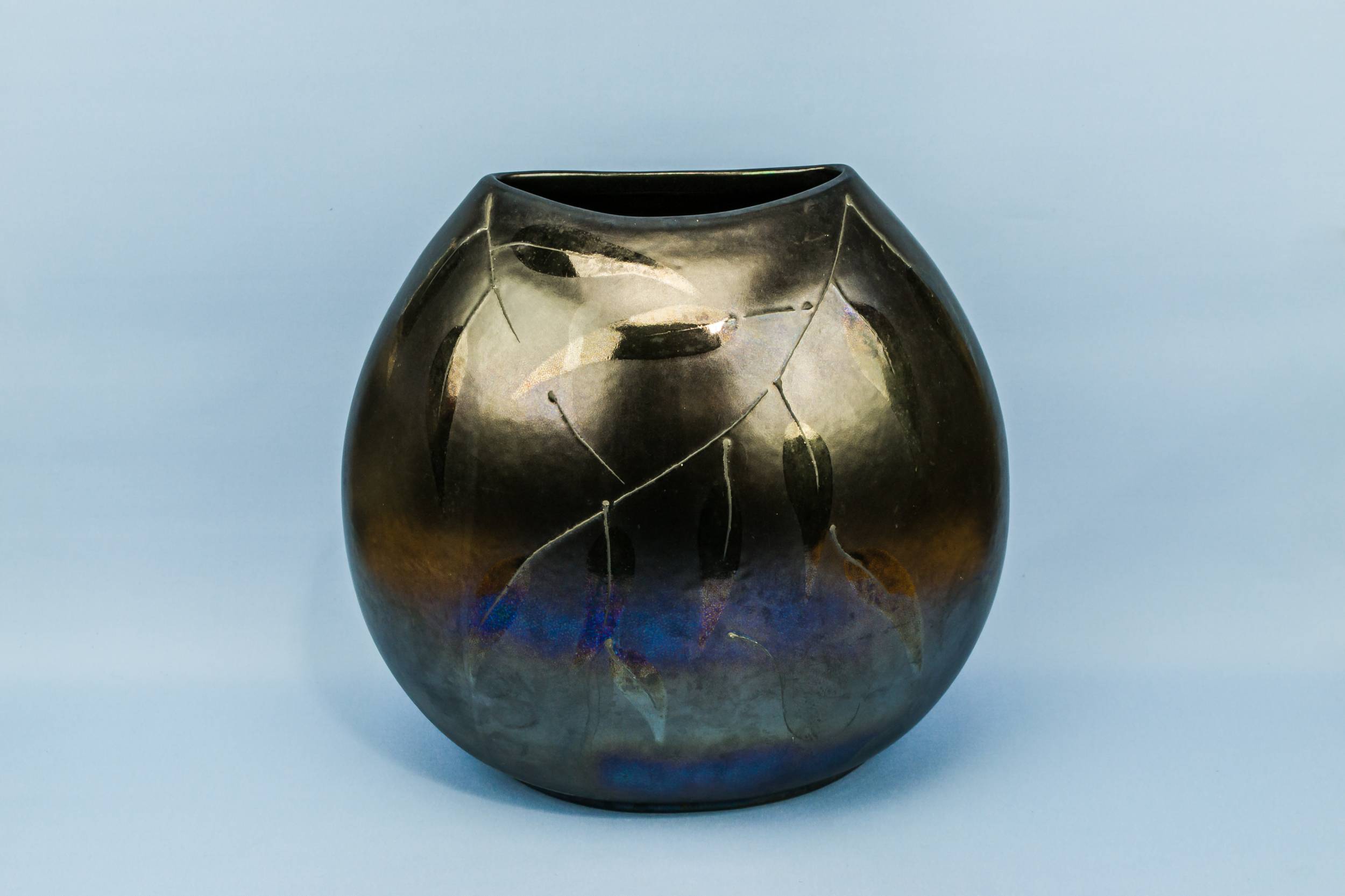 Modernist Imposing Ceramic — Large black flower vase