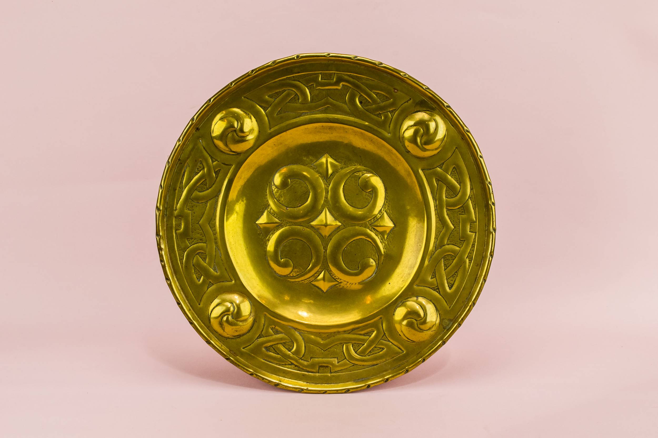 Elegant Antique Scrolls — Arts & Crafts brass tray