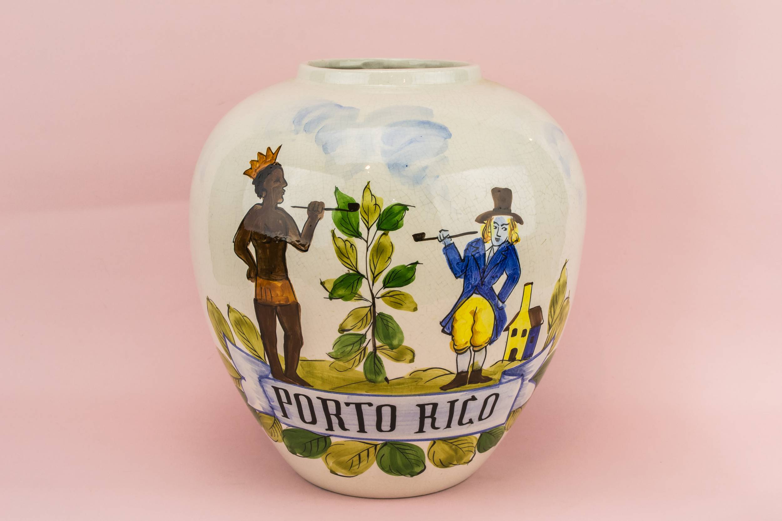 White Vintage Ceramic — Porto Rico tobacco jar