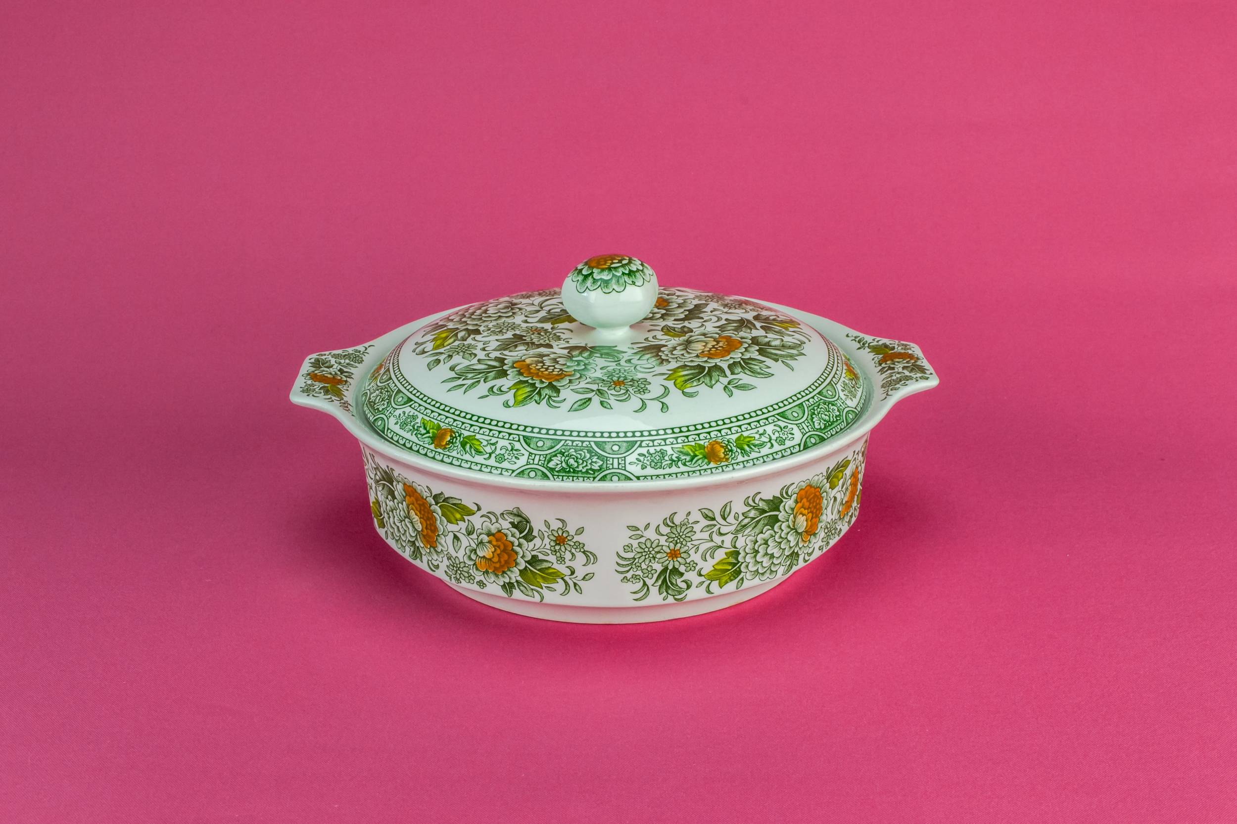 Slick Modernist Ceramic — Green floral tureen