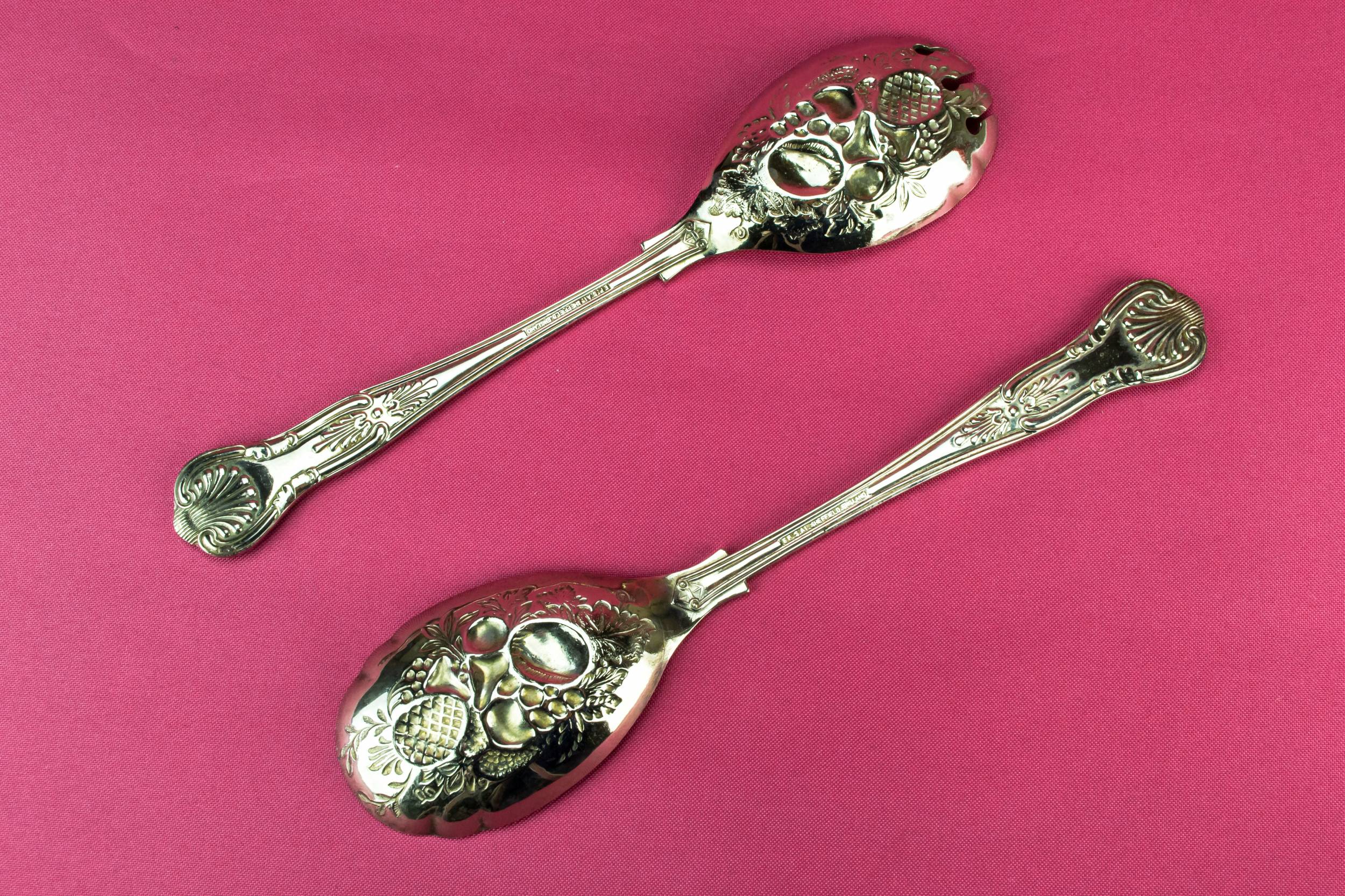 Victorian Elegant Fruits — 2 silver serving spoons 2
