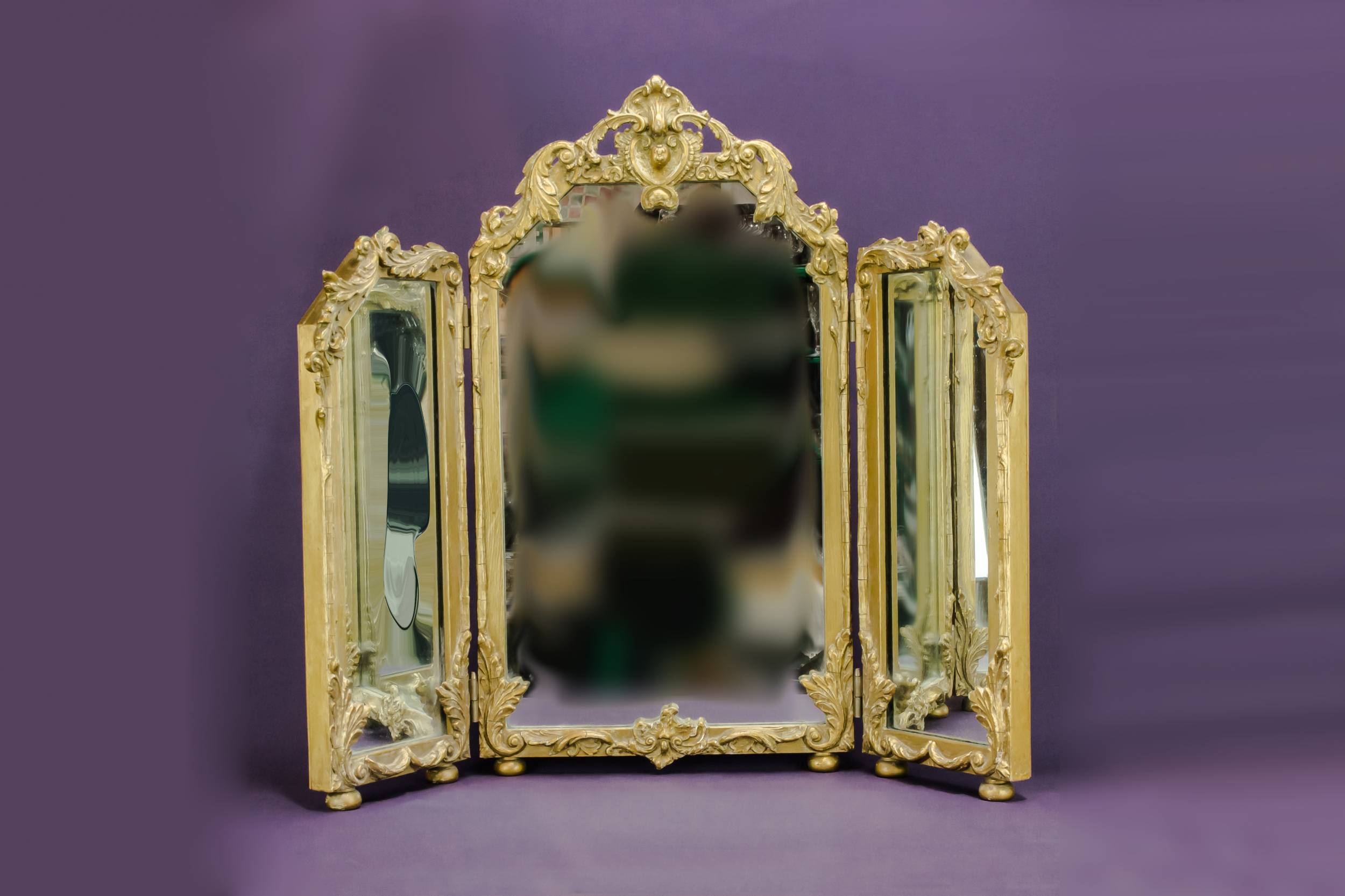 Antique Spectacular Floral — Large triptych mirror