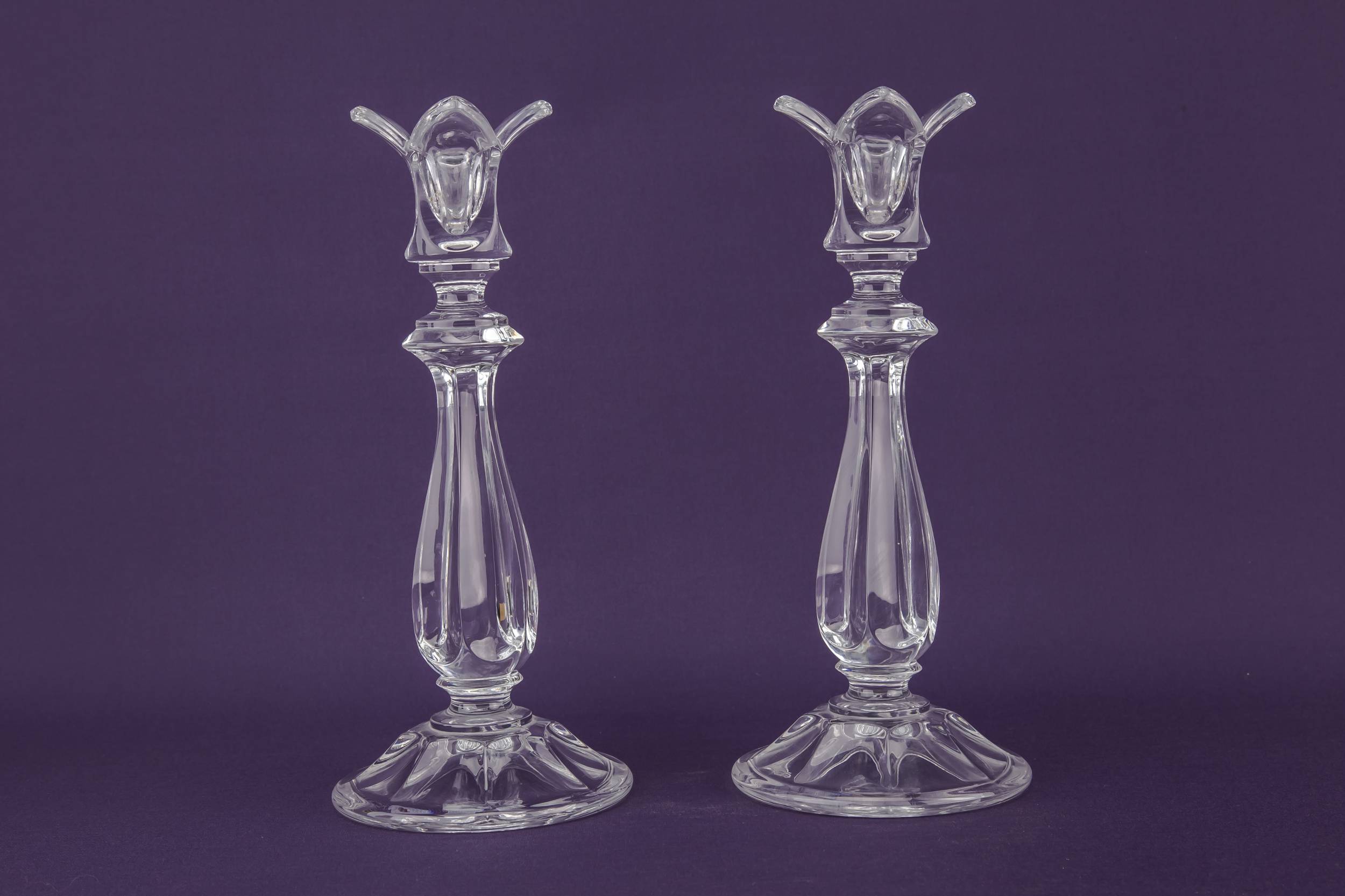 Vintage Glass Panelled — Large glass candlesticks