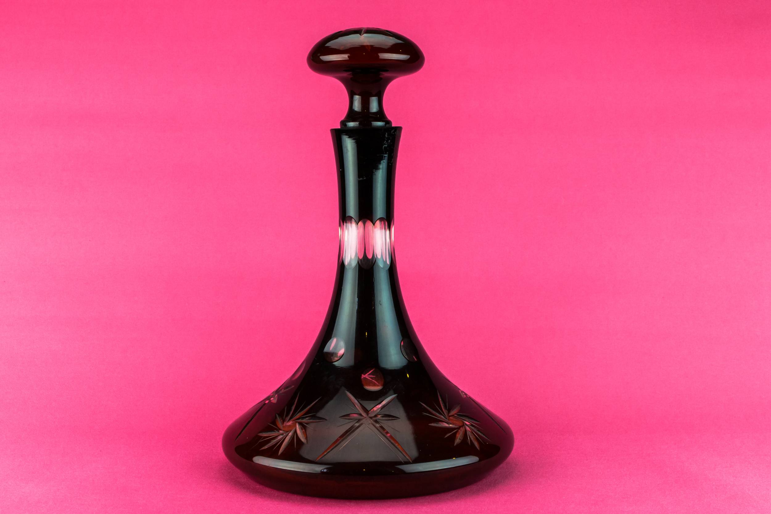 Ruby Red Cut — Ruby red glass ship decanter 3