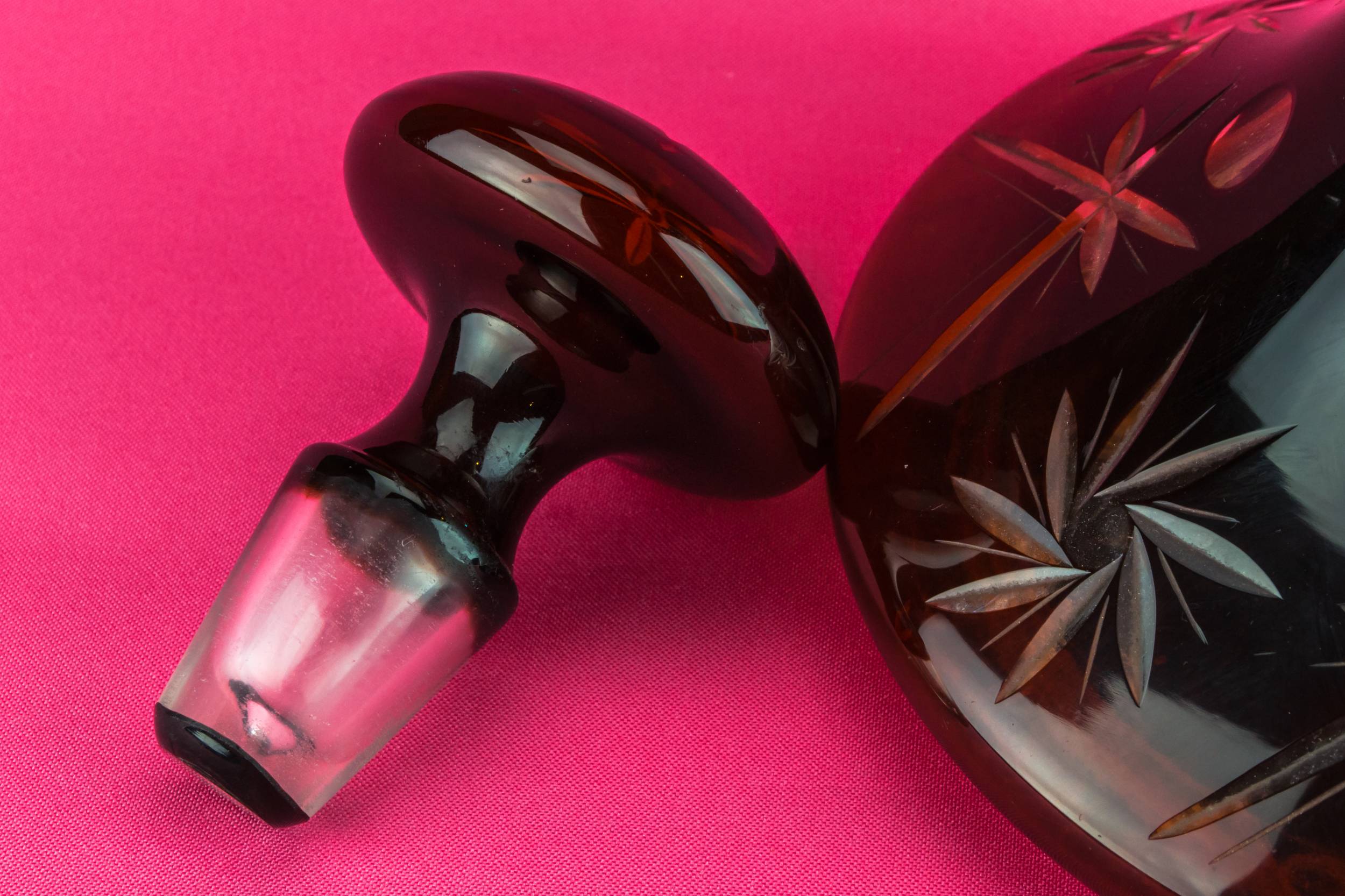 Ruby Red Cut — Ruby red glass ship decanter 2