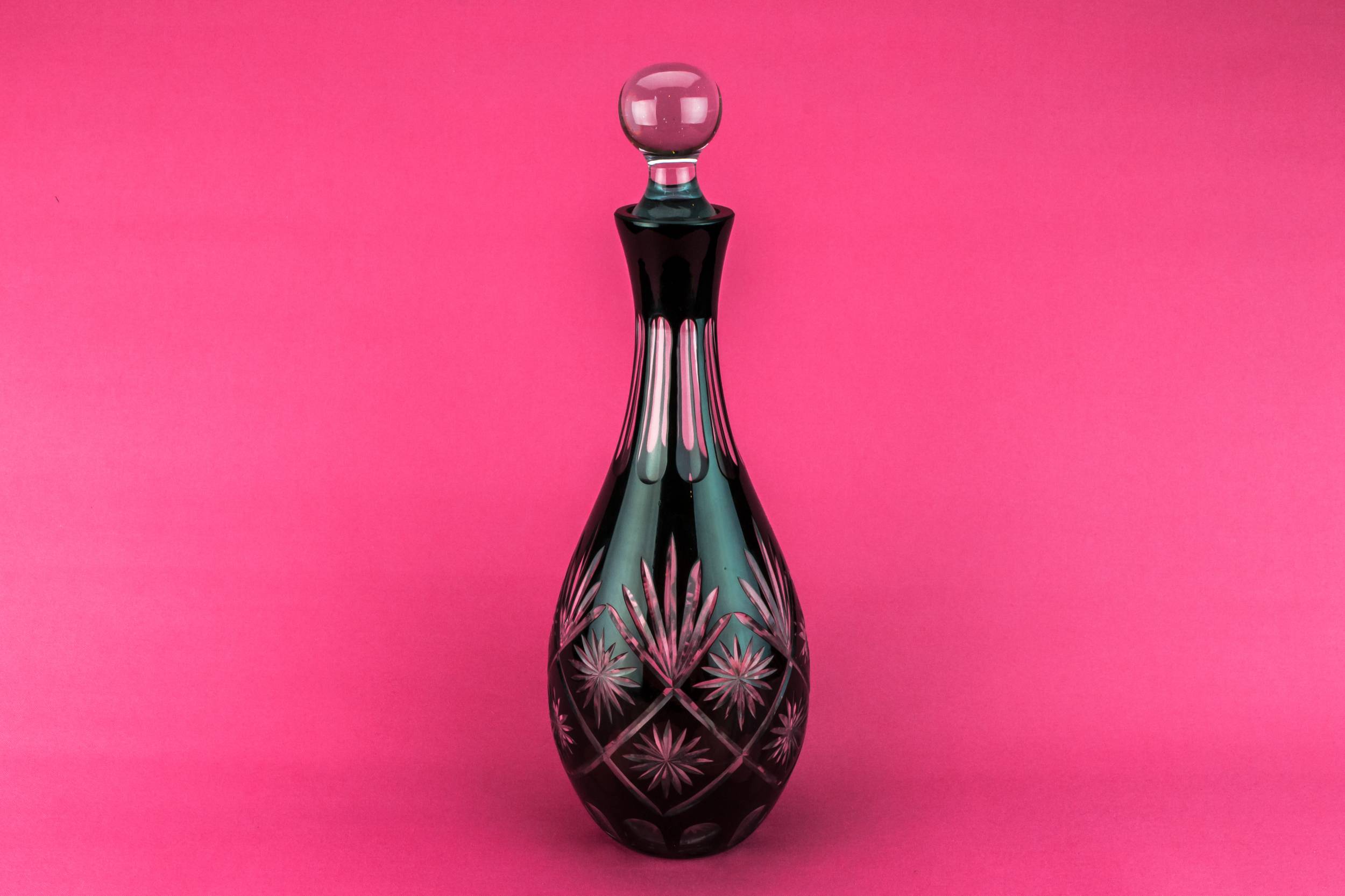 Cut Glass Retro — Ruby red cut glass decanter