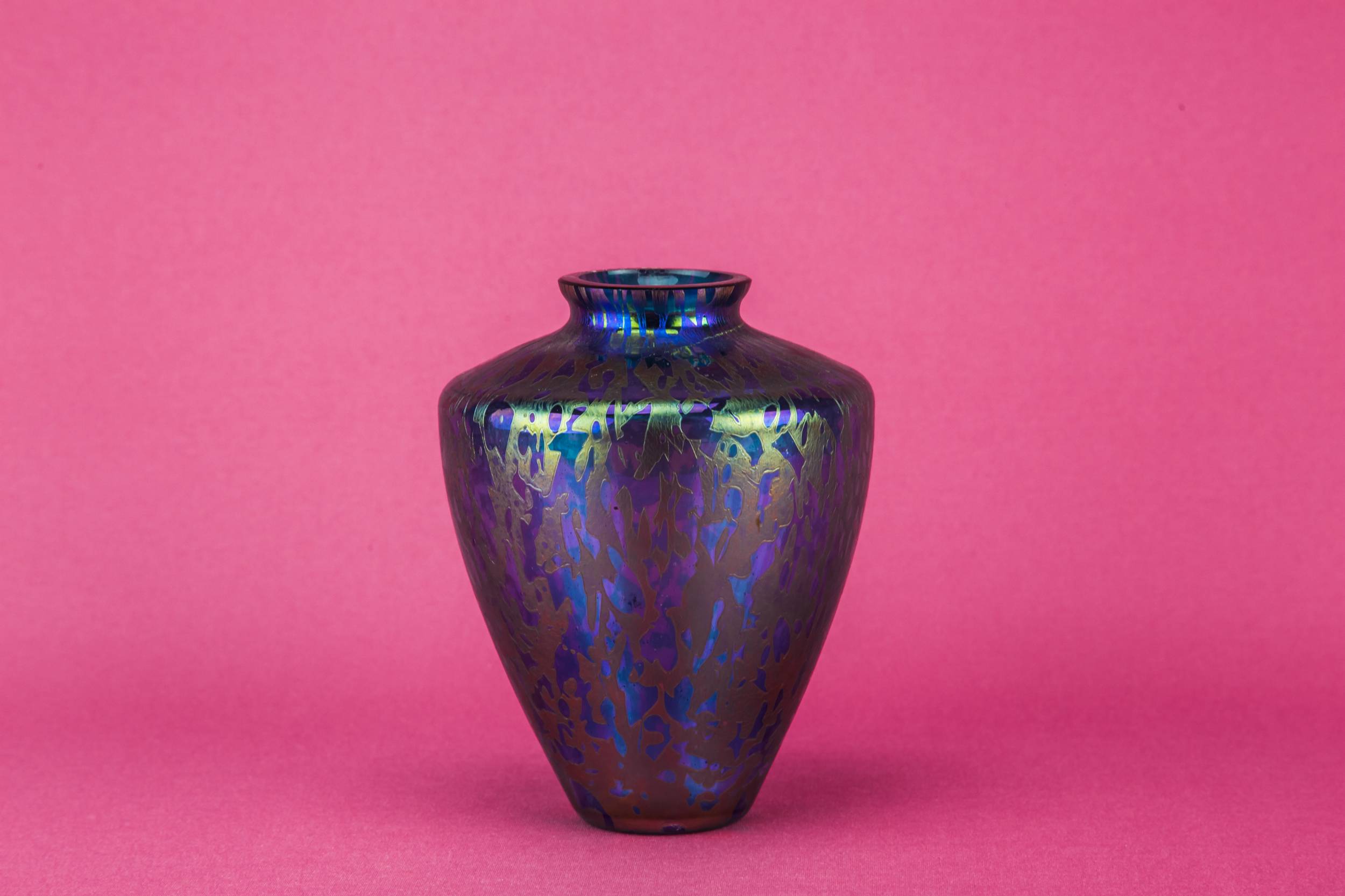 Modernist Glass Abstract — Metallic blue glass vase