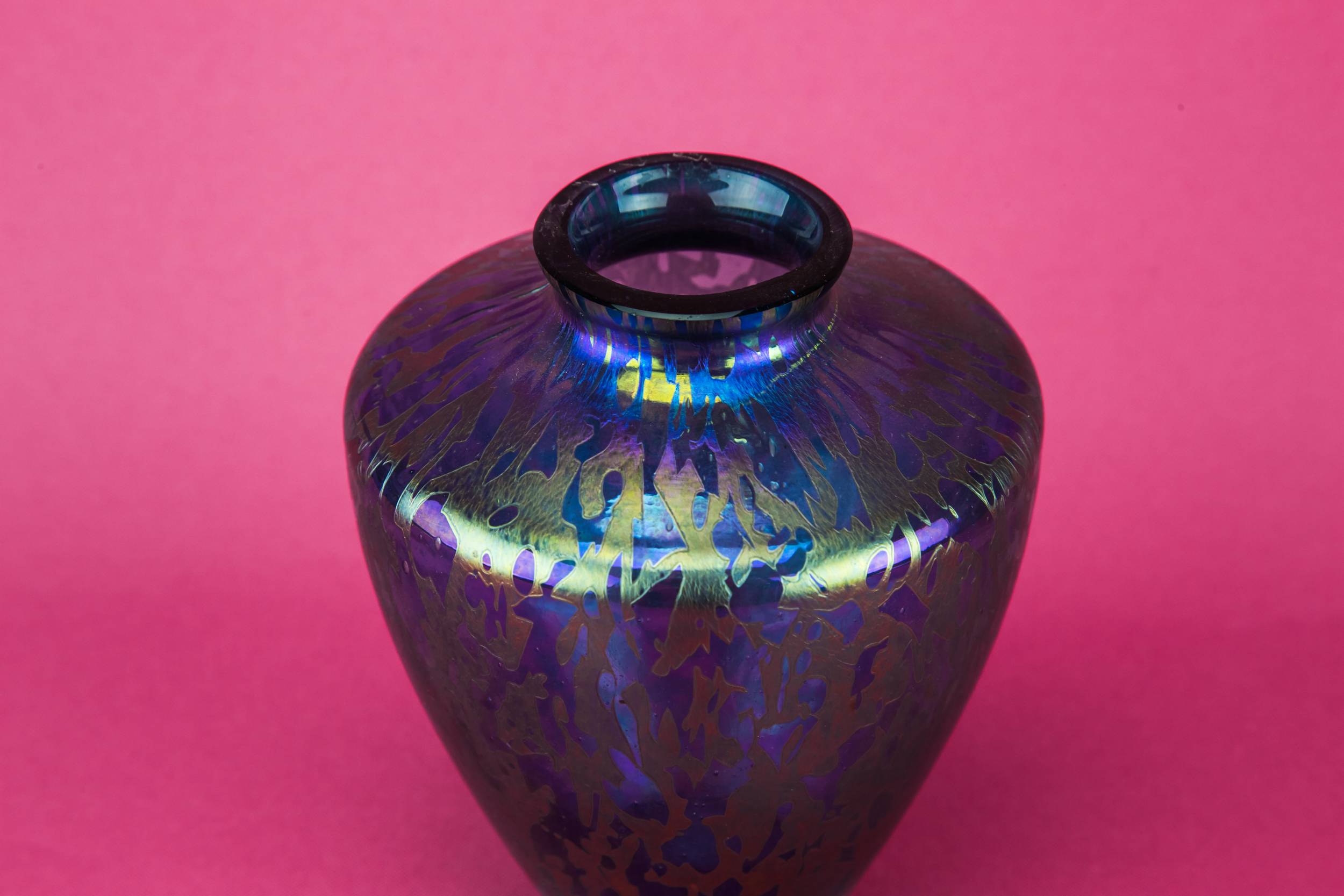 Modernist Glass Abstract — Metallic blue glass vase 1