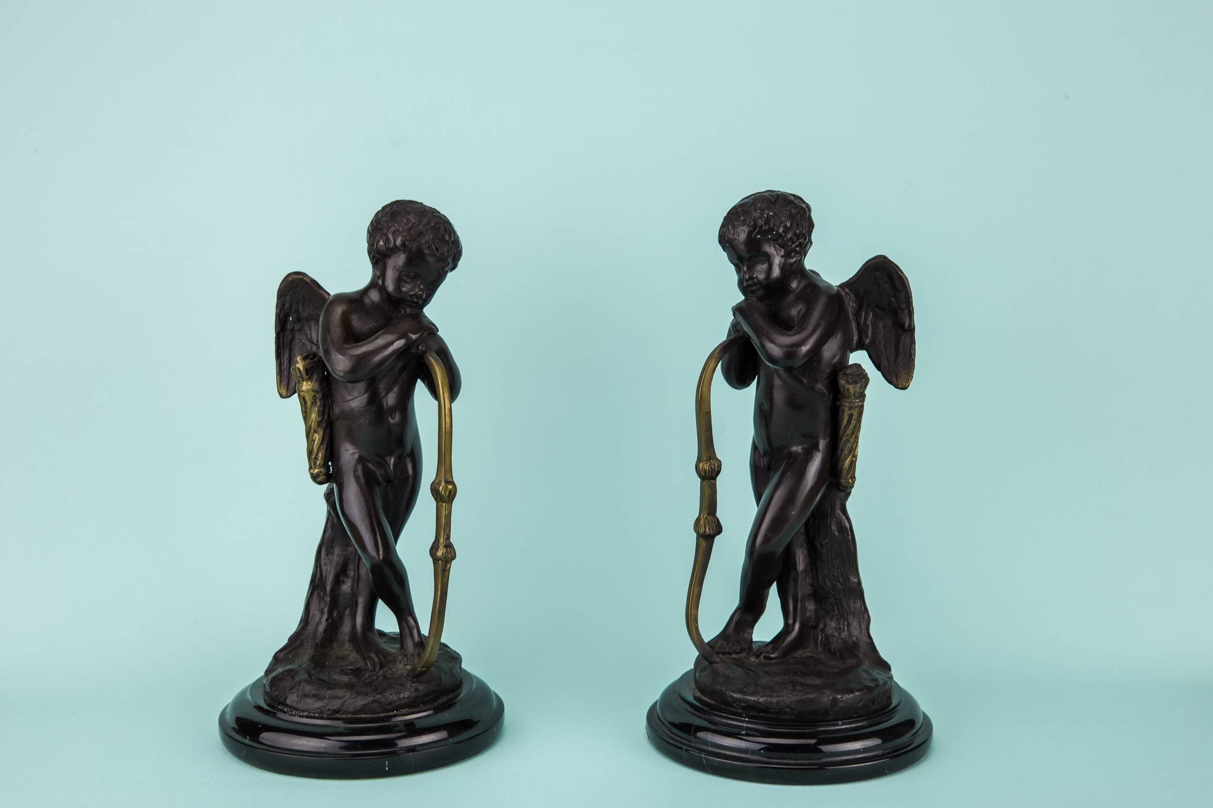 Patinated Brass Neo-classical — Two patonated brass Cupids