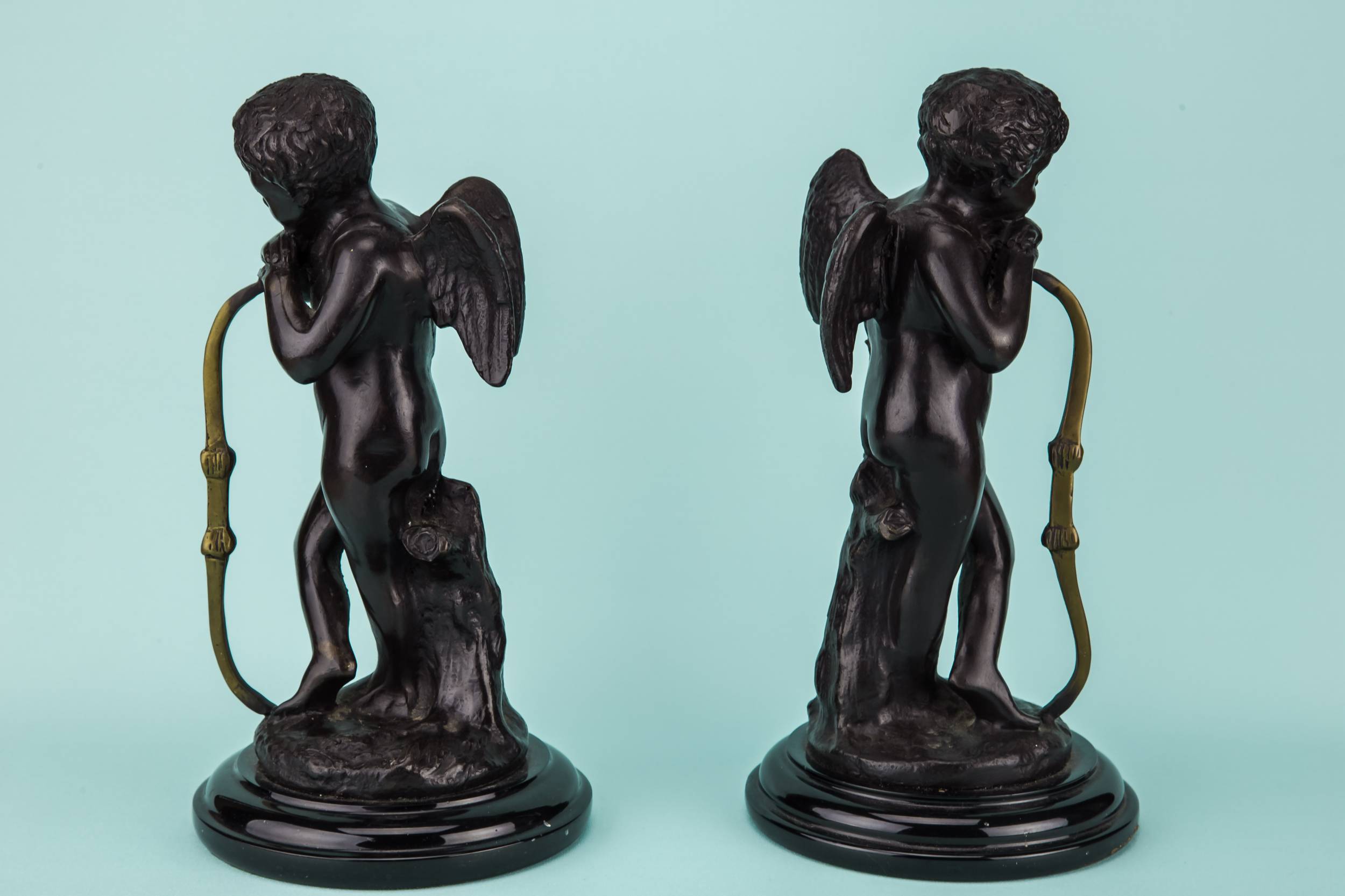 Patinated Brass Neo-classical — Two patonated brass Cupids 2