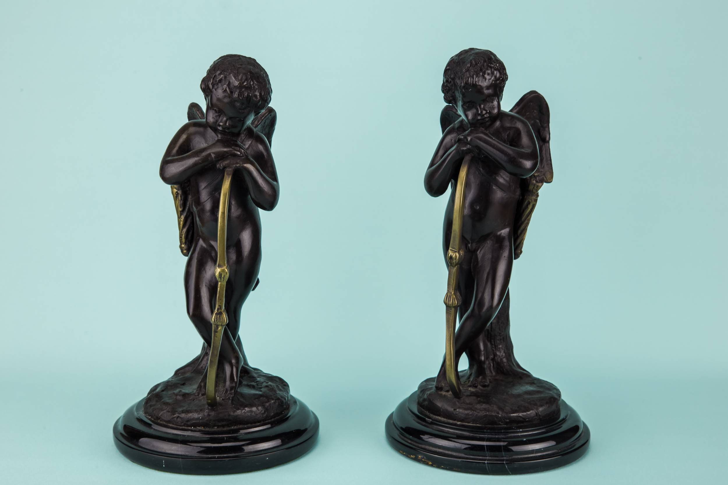 Patinated Brass Neo-classical — Two patonated brass Cupids 3