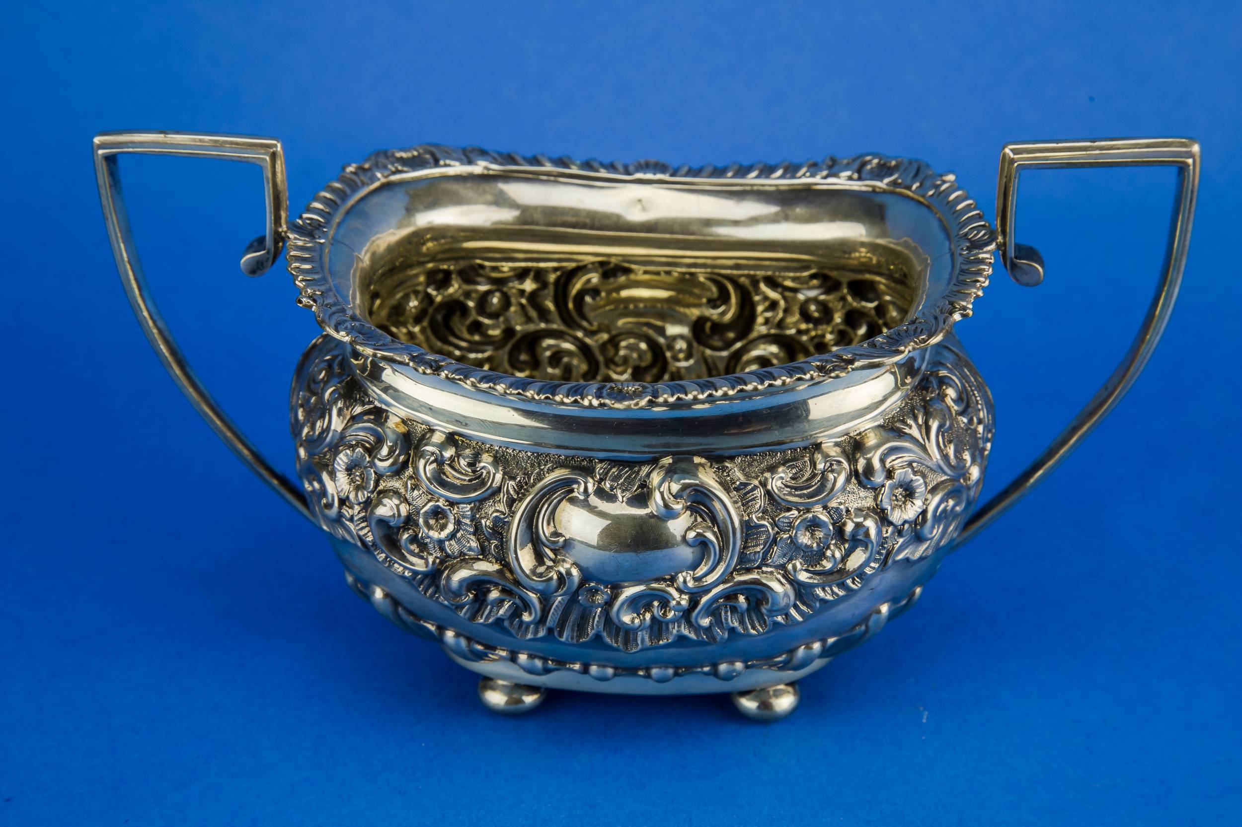 Piece Antique Sterling — Sterling silver tea set 9