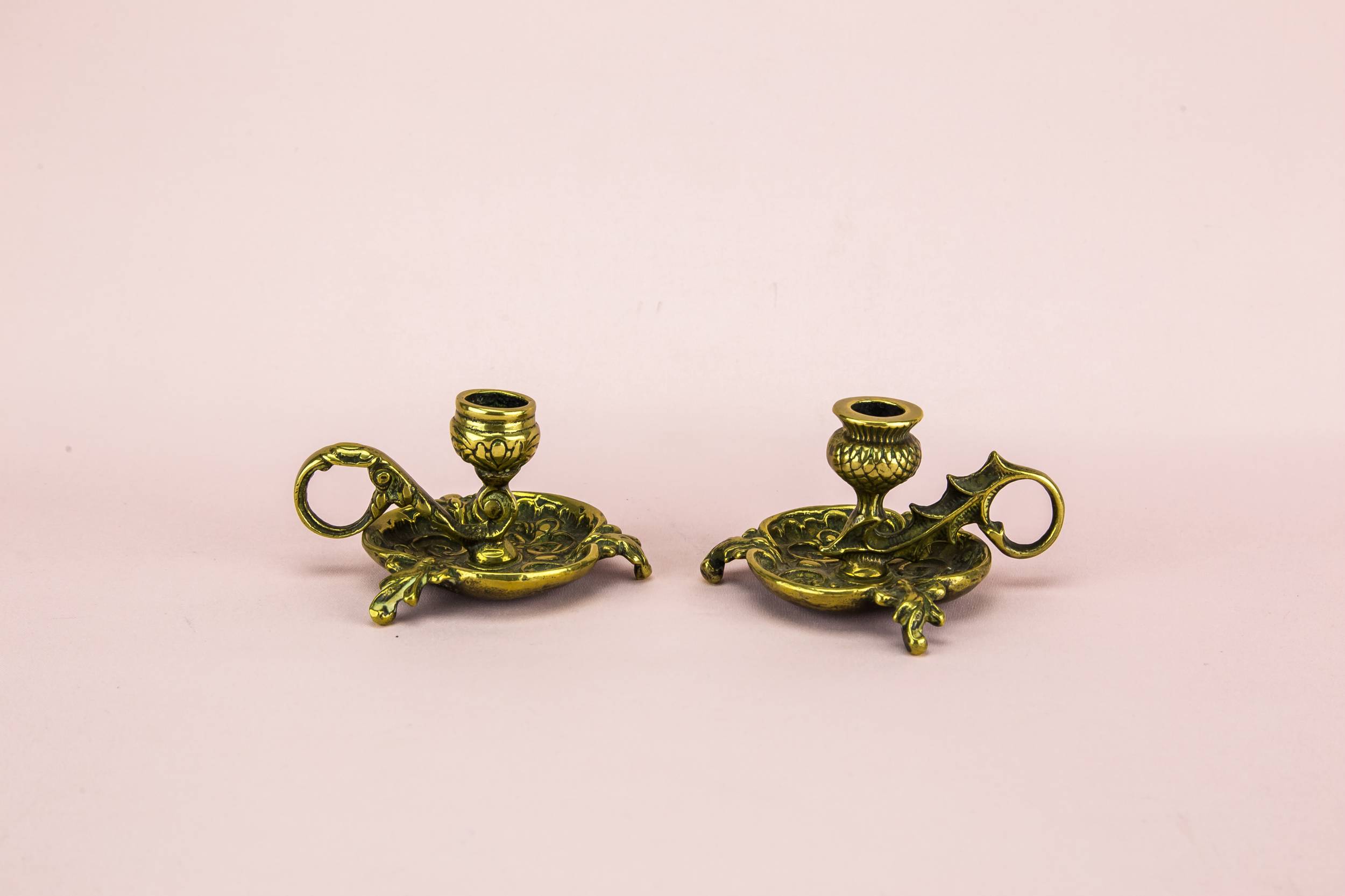Brass Victorian Thistles — 2 small candlesticks