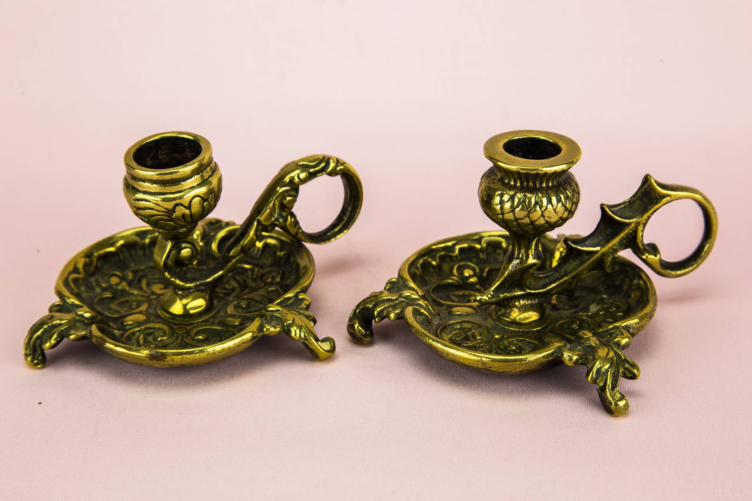 Brass Victorian Thistles — 2 small candlesticks 1