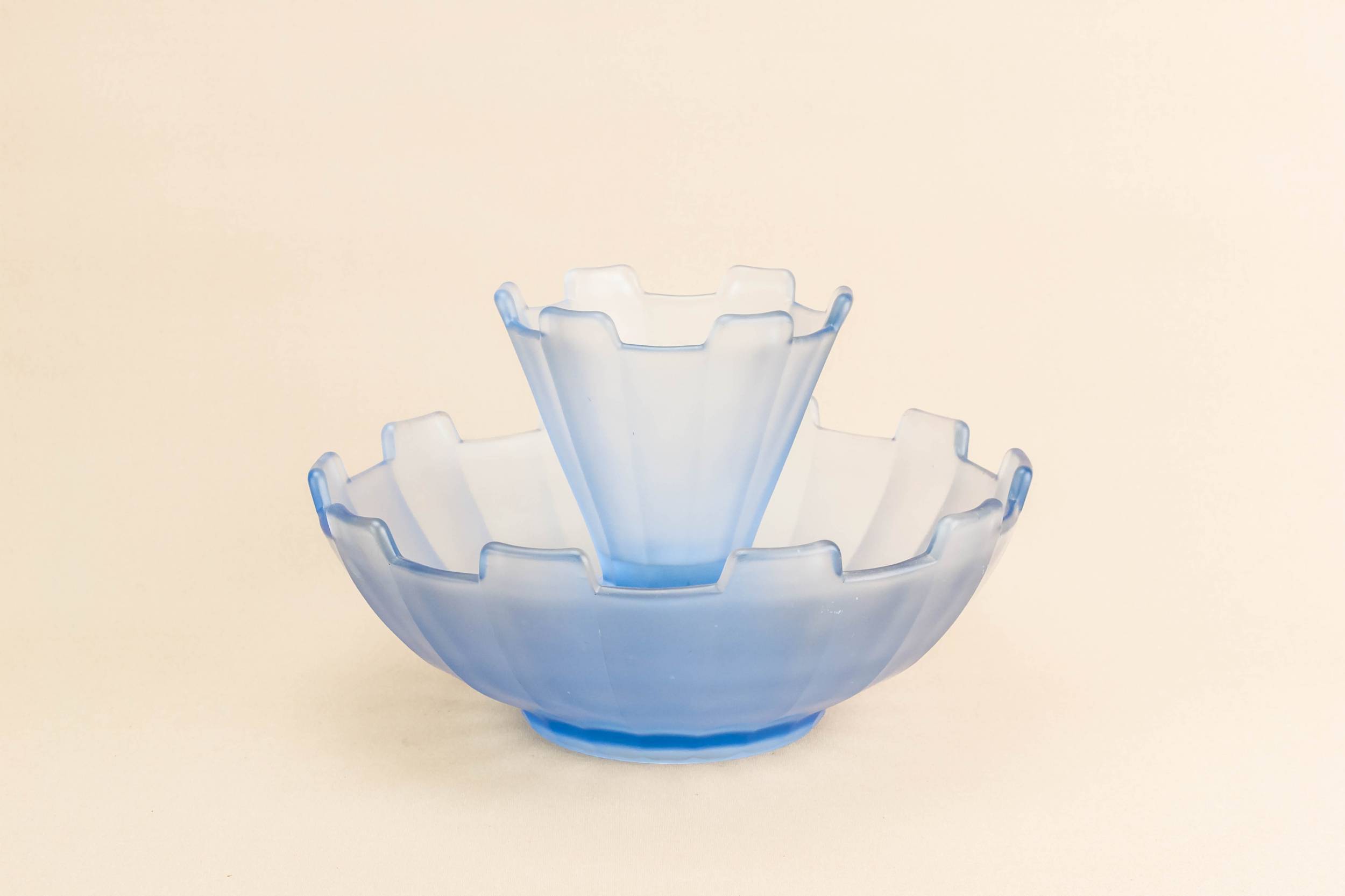 Elegant Mid-century Modern — Blue glass vase flower frog