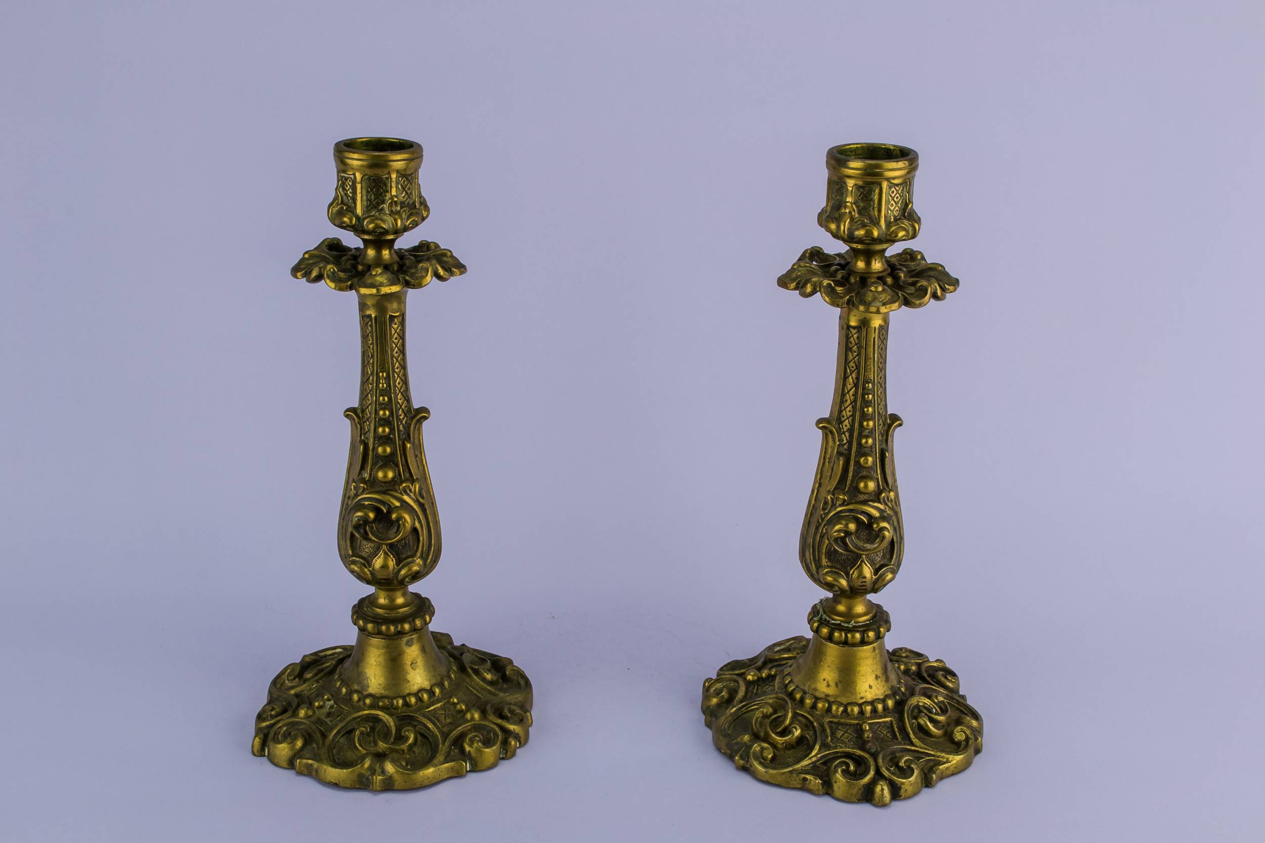 Brass Antique Floral — 2 brass candlesticks