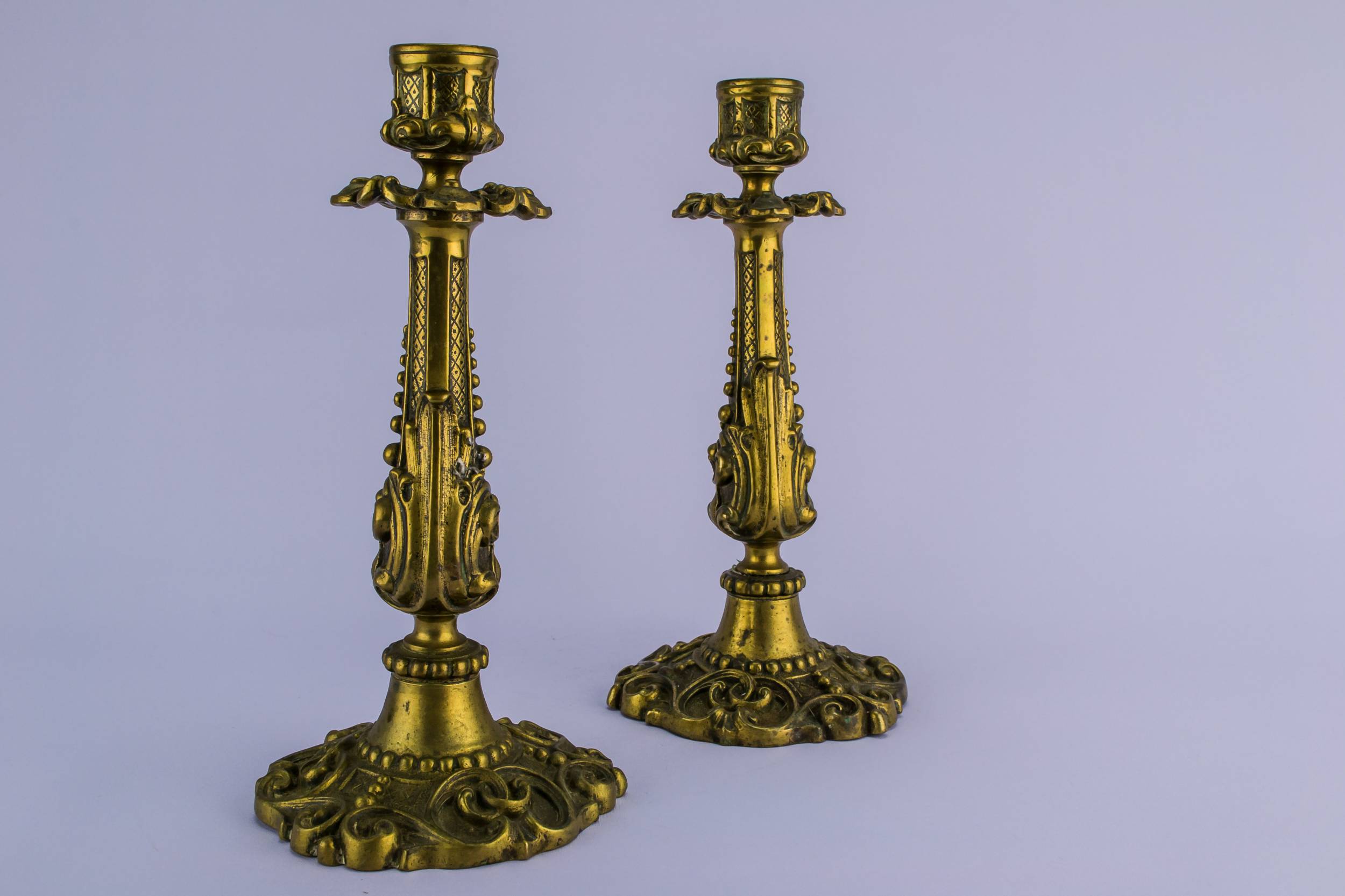 Brass Antique Floral — 2 brass candlesticks 3