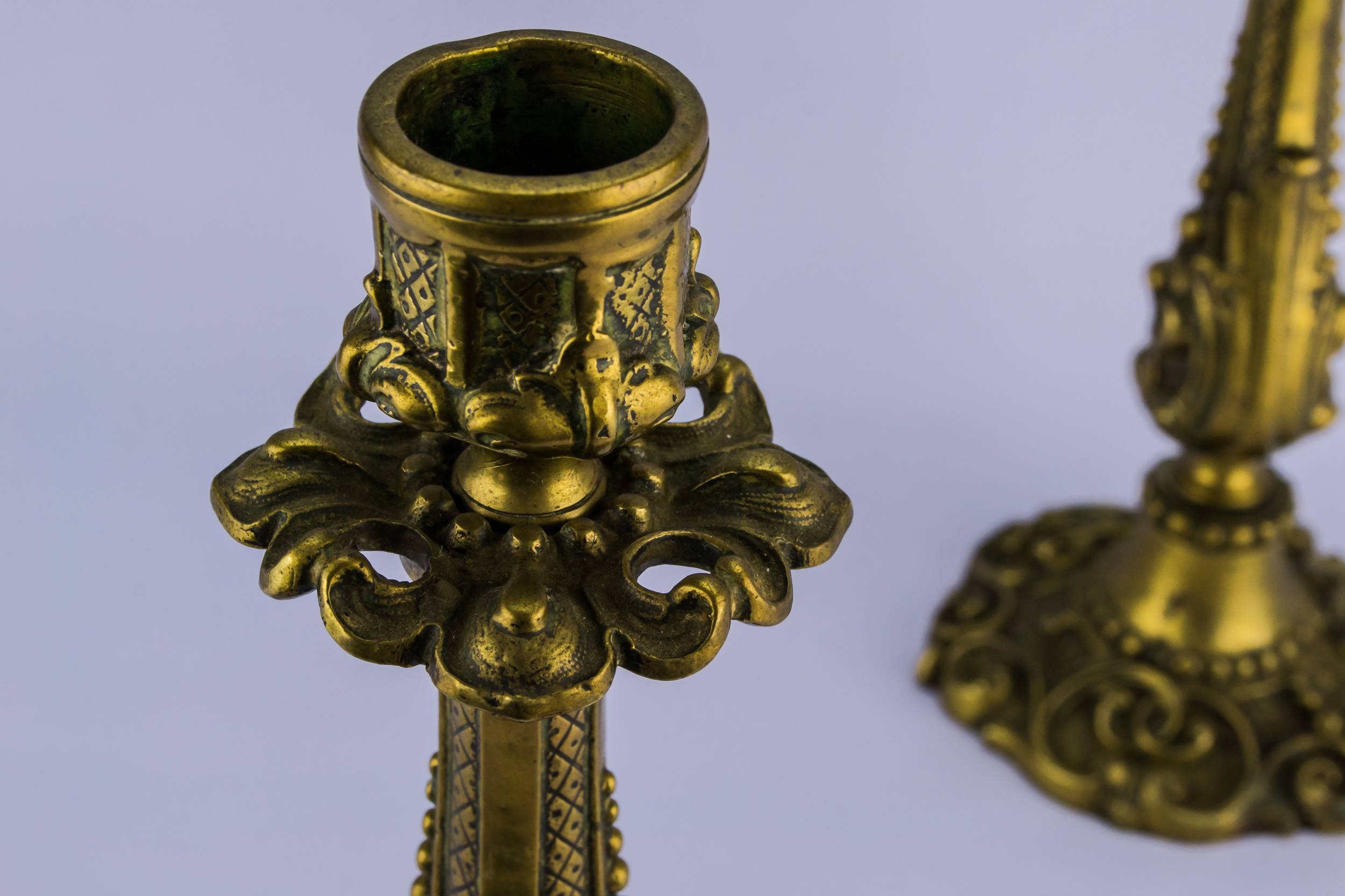 Brass Antique Floral — 2 brass candlesticks 4