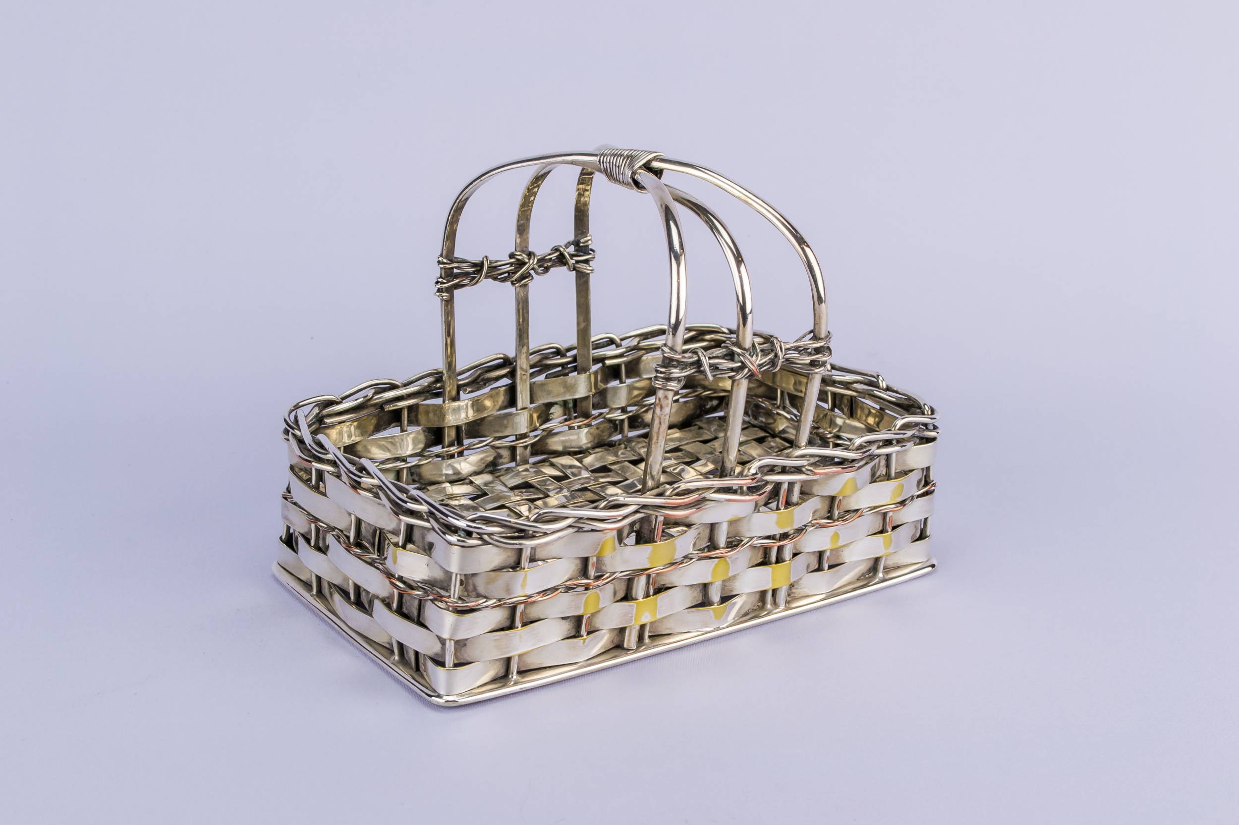 Antique Novelty Woven — Silver plated basket bowl