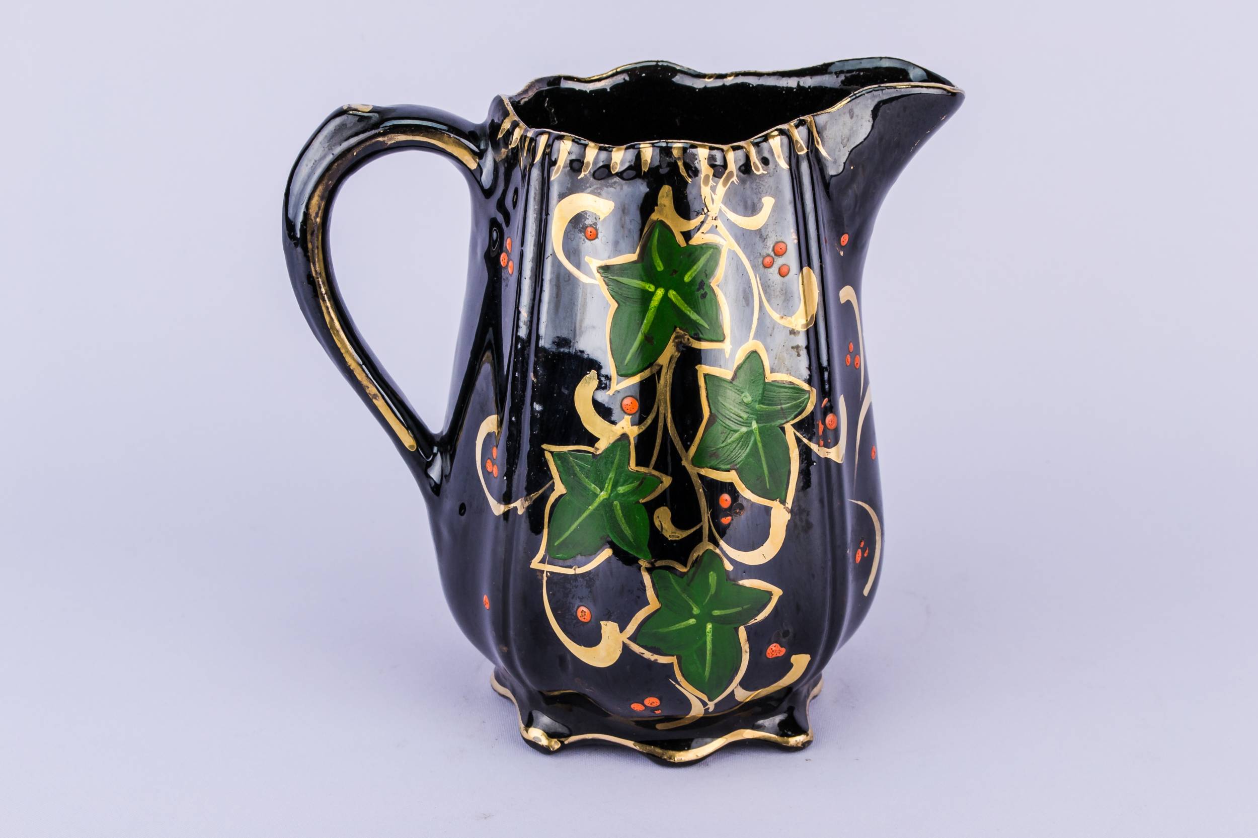 Antique Victorian Wine — Small black floral jug