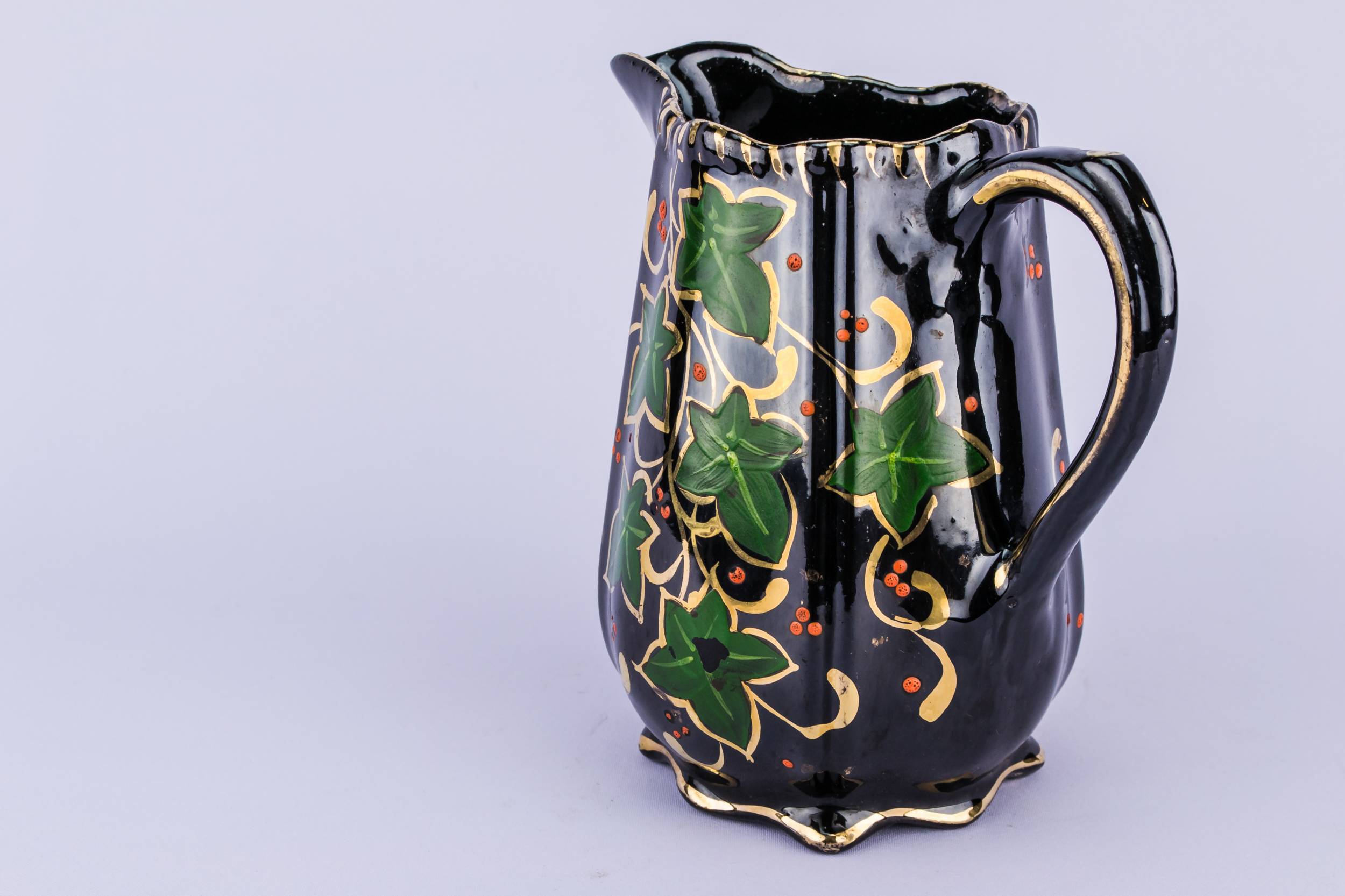 Antique Victorian Wine — Small black floral jug 1