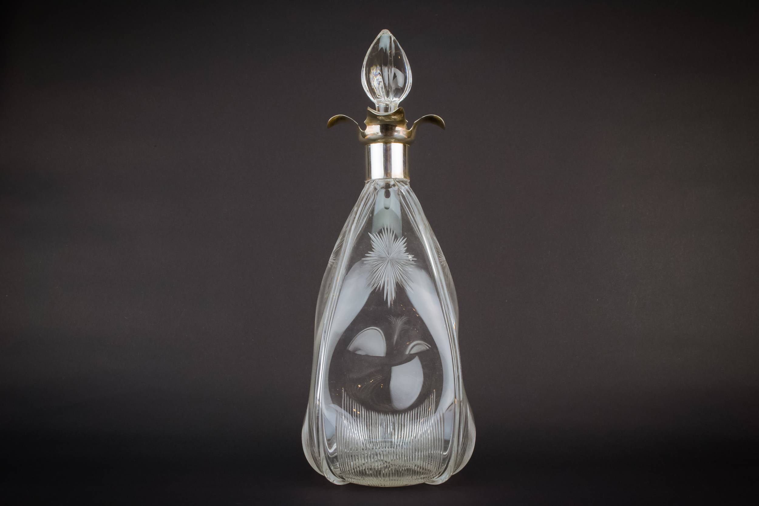 Blown Glass Sterling — Glass and silver decanter 6