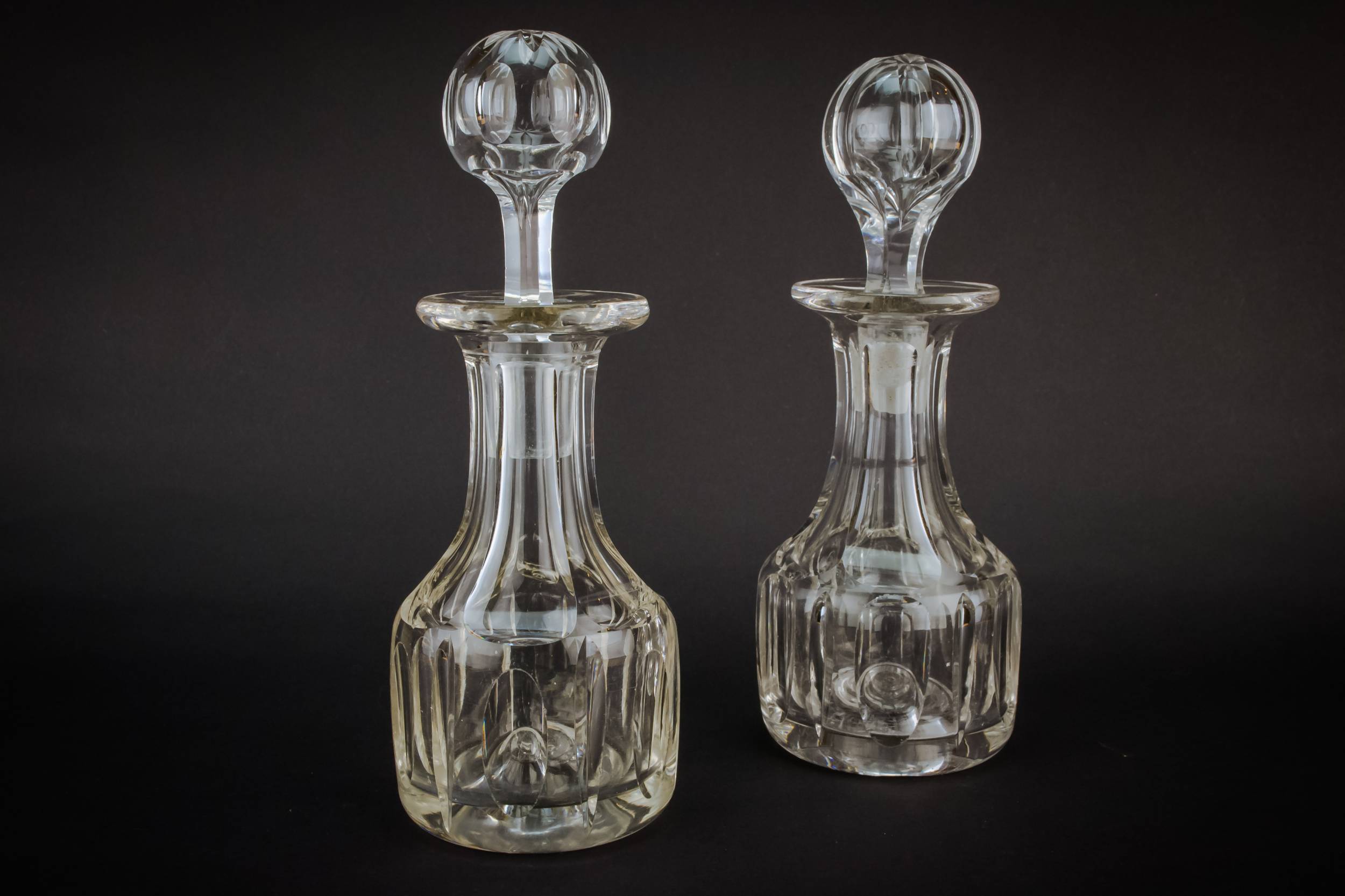 Antique Pair of — 2 small glass decanters 3