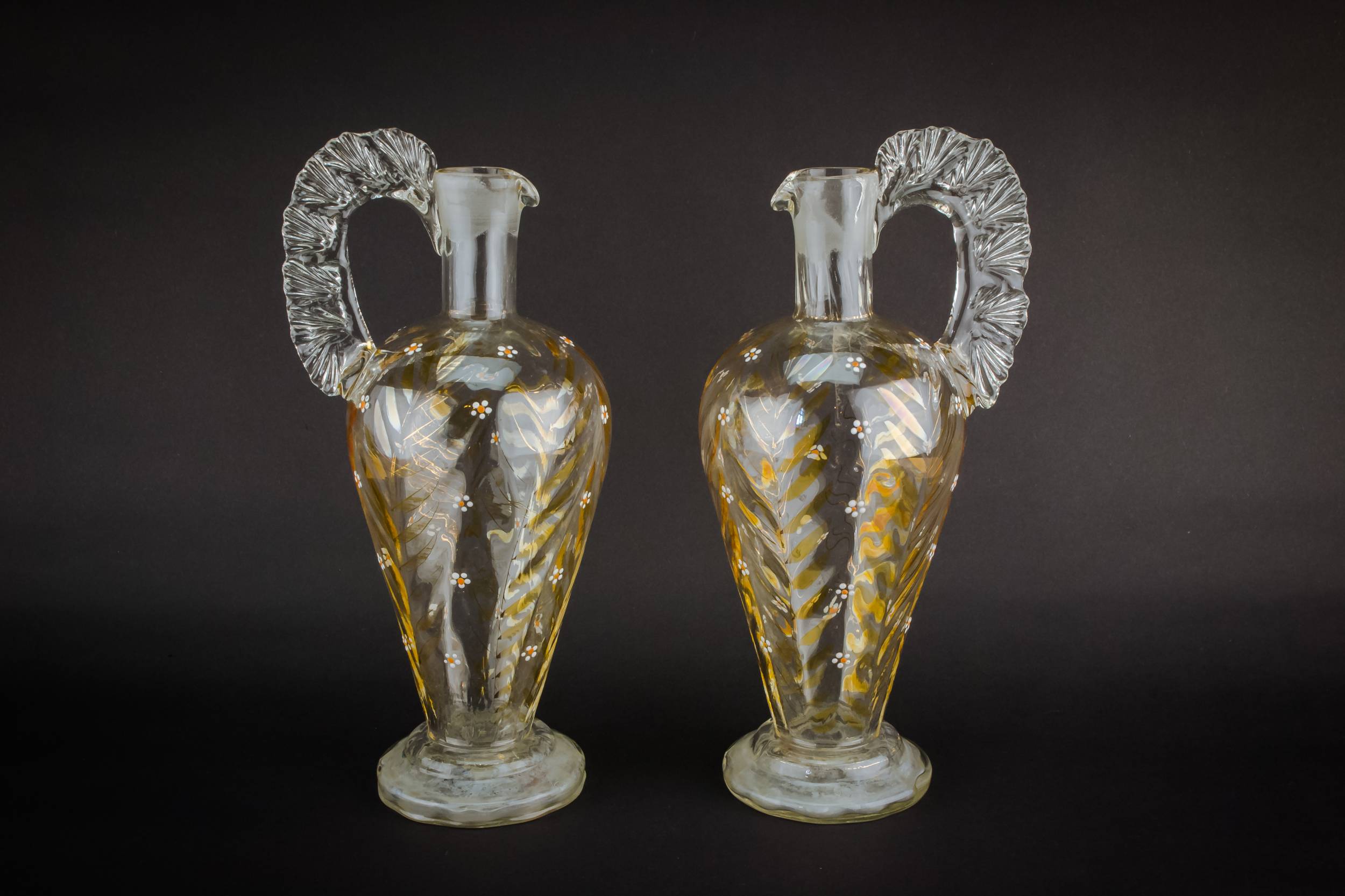 Antique Blown Glass — 2 wine gilded decanters
