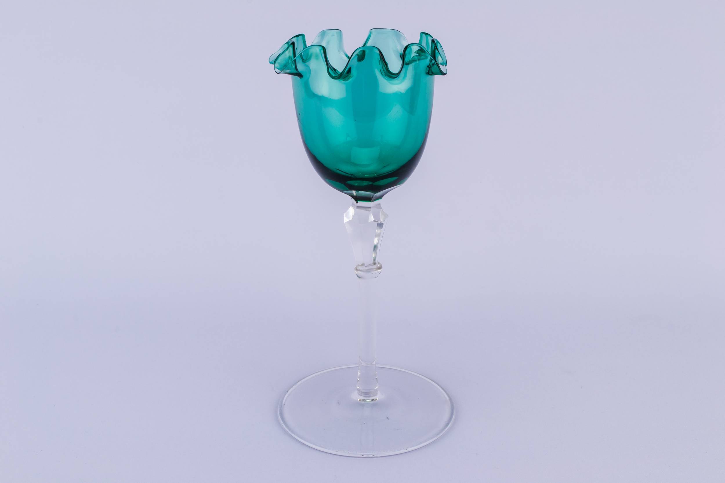 Victorian Glass Ruffled — Small green glass vase