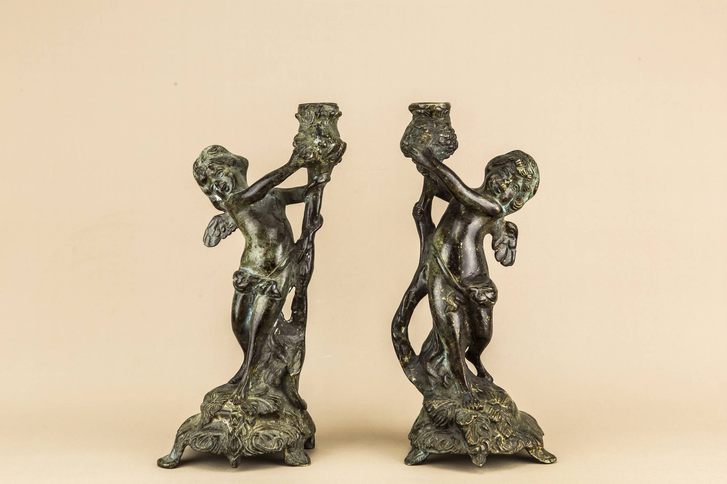 Brass Opulent Putti — 2 cherub candlesticks