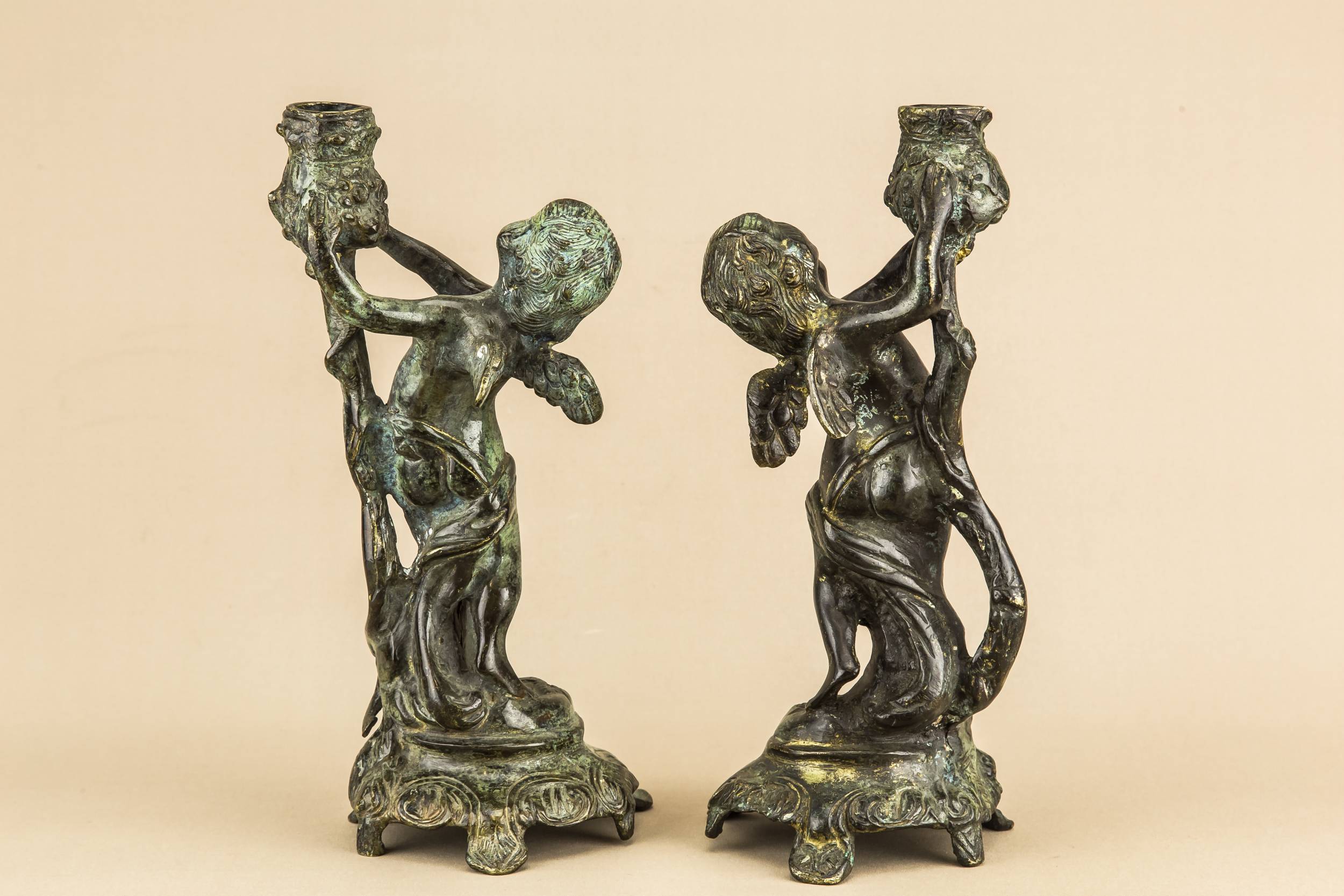 Brass Opulent Putti — 2 cherub candlesticks 3