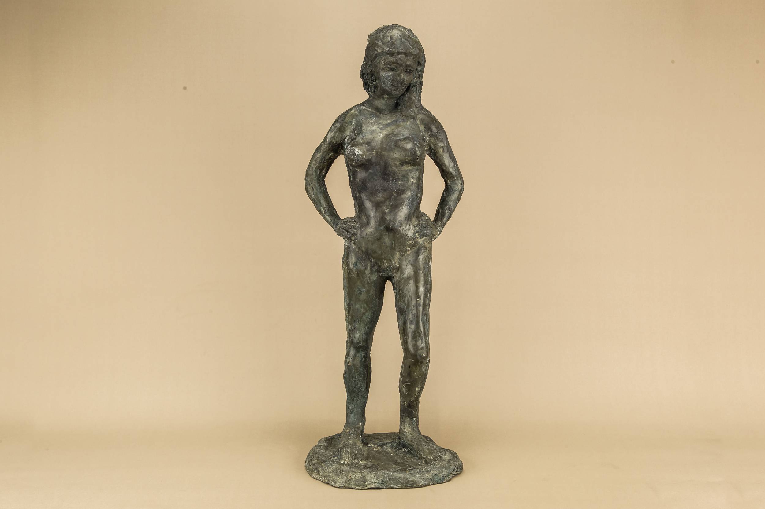 Modernist Vintage Nude — Bronze nude girl sculpture