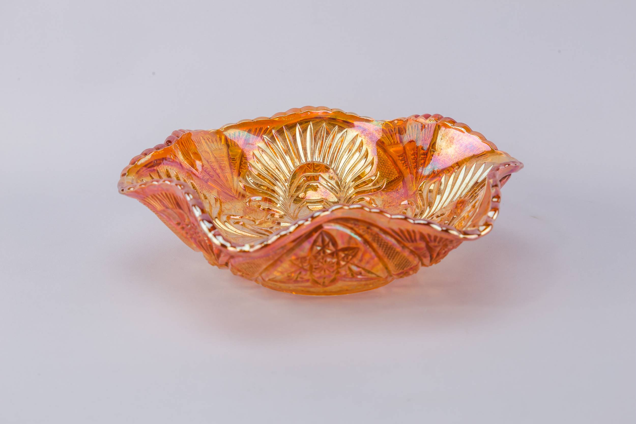 Vintage Traditional Floral — Orange carnival glass bowl