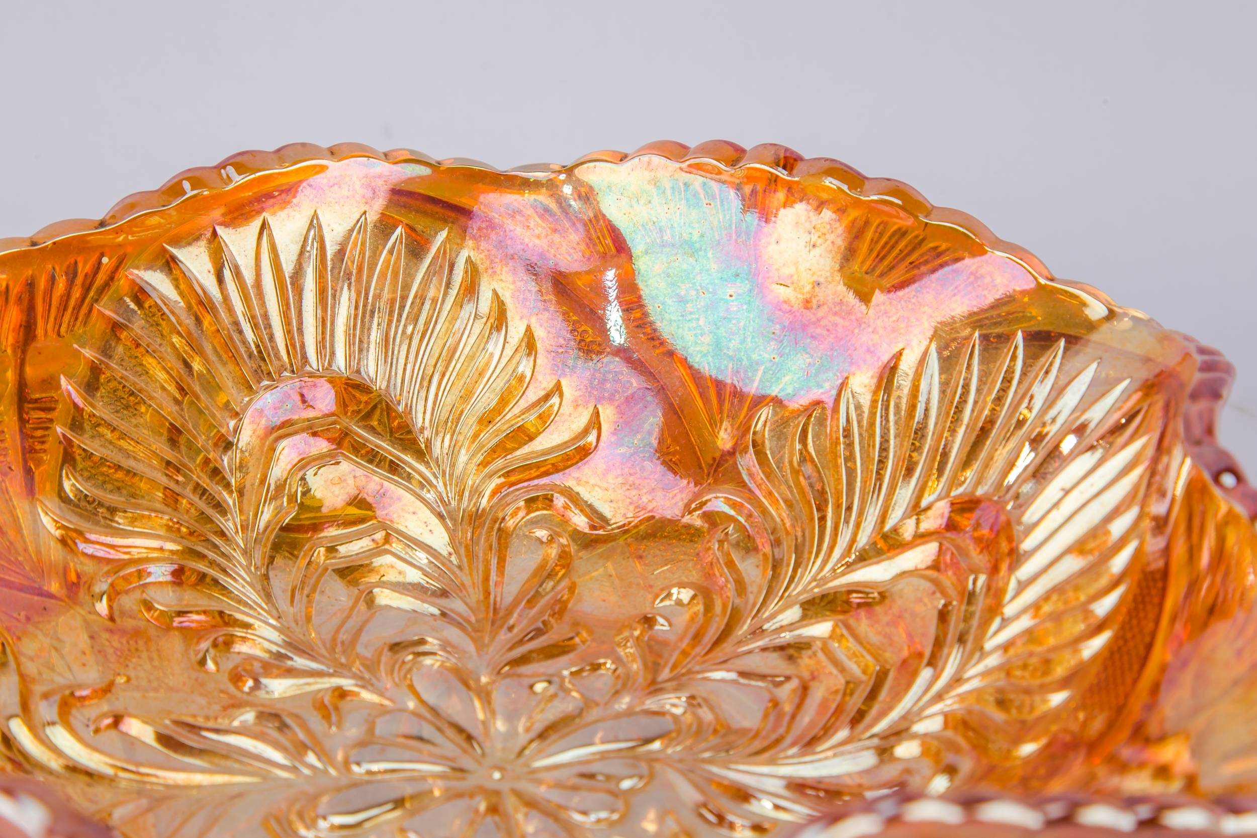 Vintage Traditional Floral — Orange carnival glass bowl 2