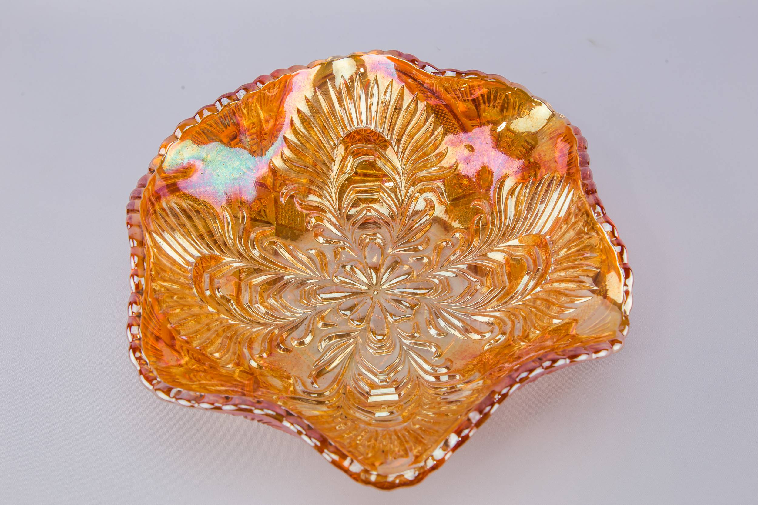 Vintage Traditional Floral — Orange carnival glass bowl 1