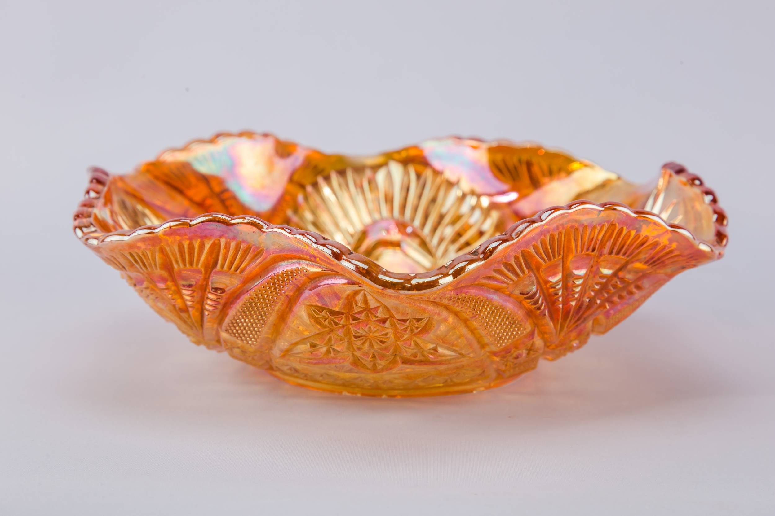 Vintage Traditional Floral — Orange carnival glass bowl 3
