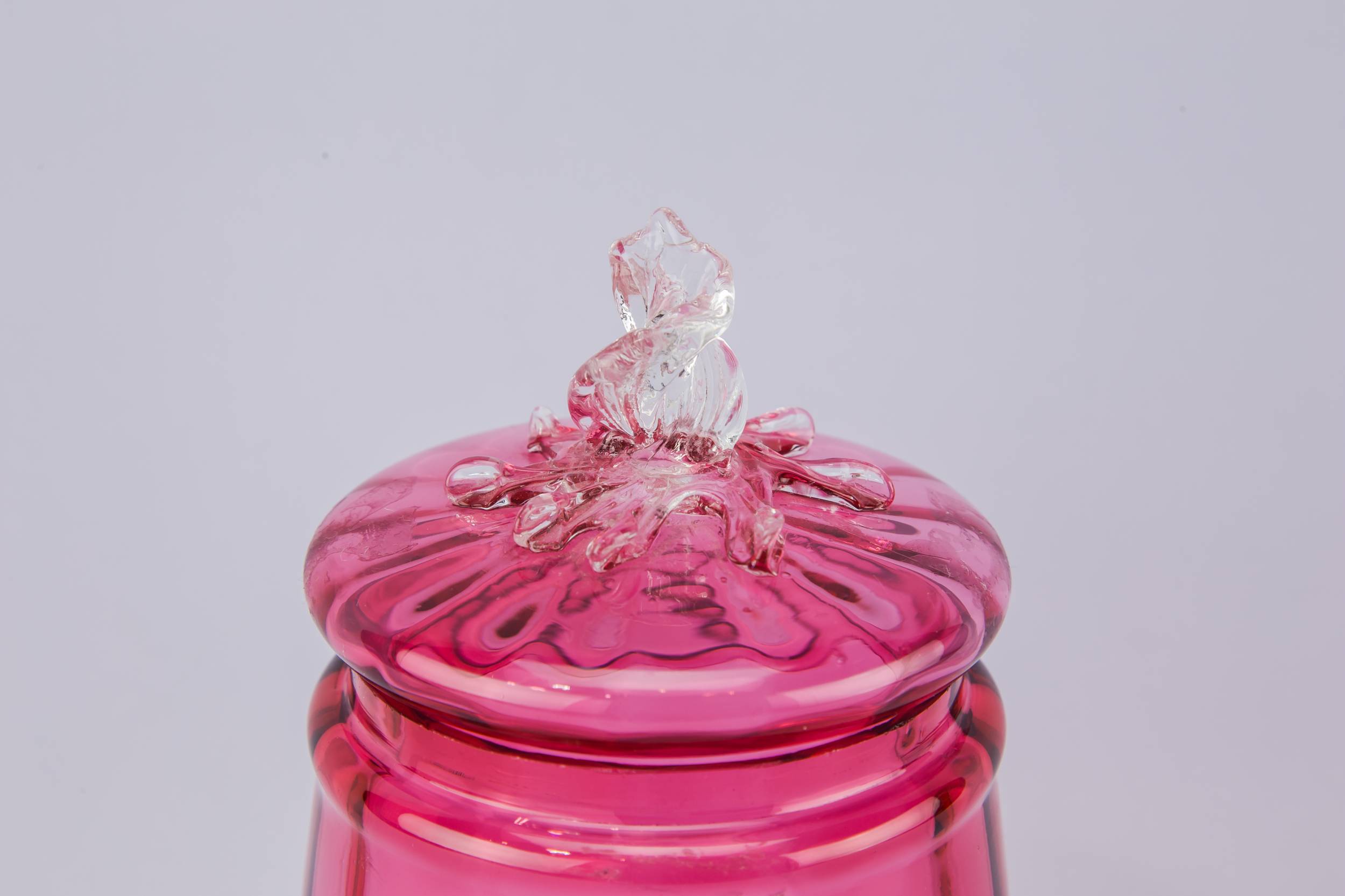 Attractive Antique Panelled — Cranberry red glass jar 1