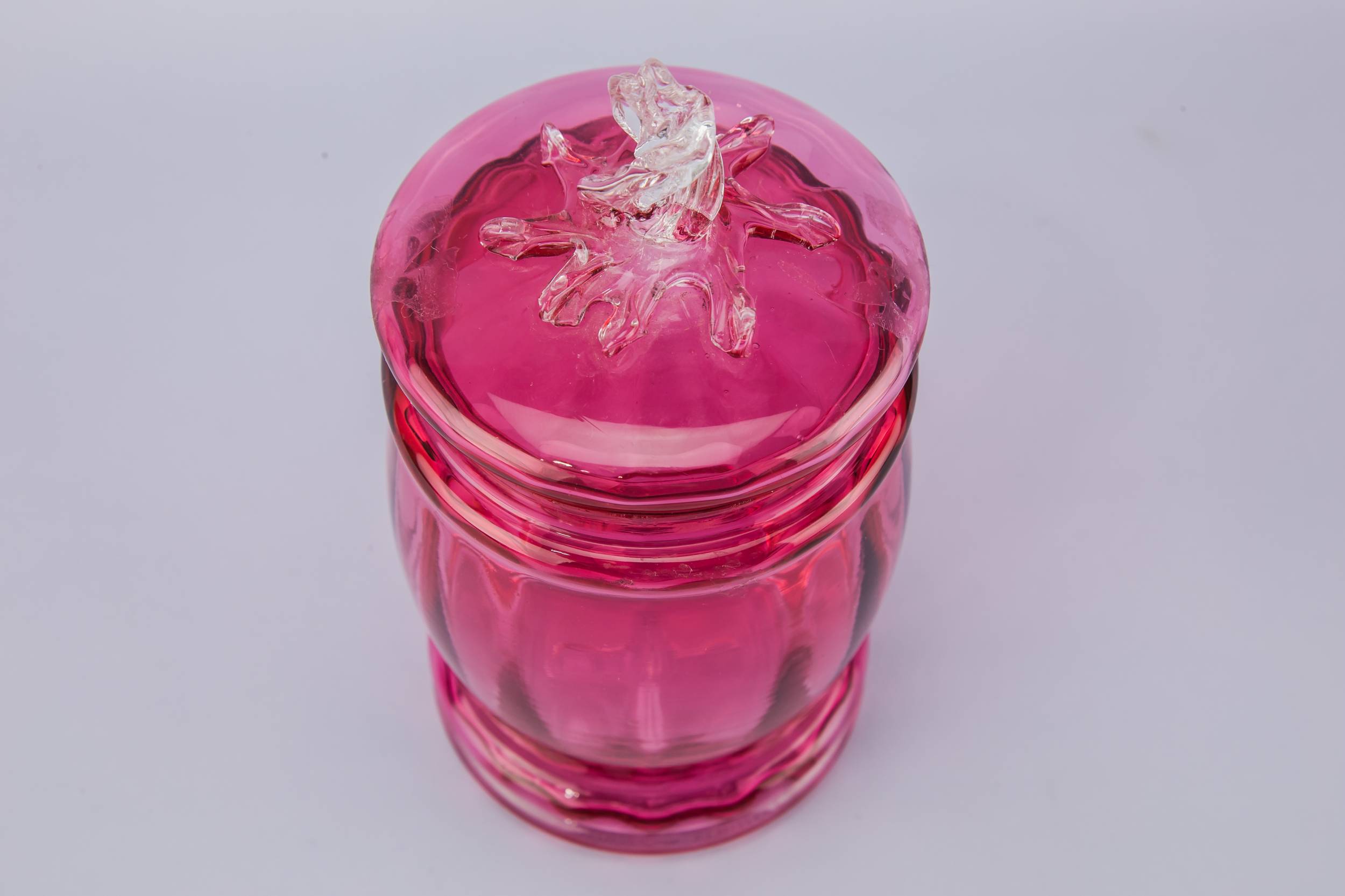 Attractive Antique Panelled — Cranberry red glass jar 2