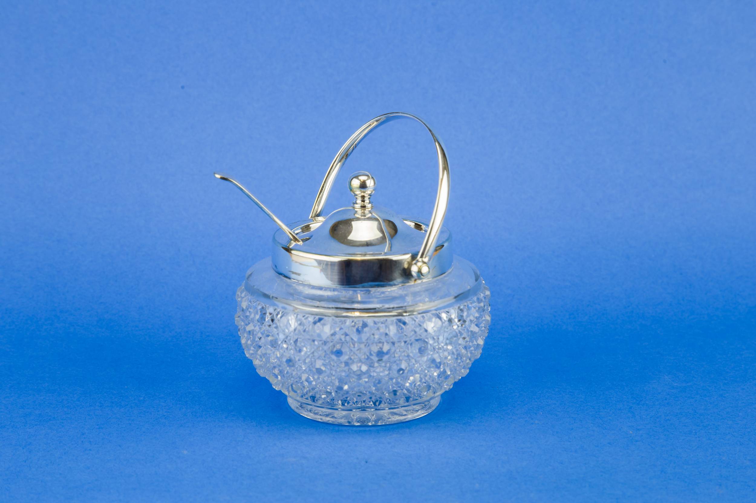 Cut Glass Silver — Condiment pot and spoon