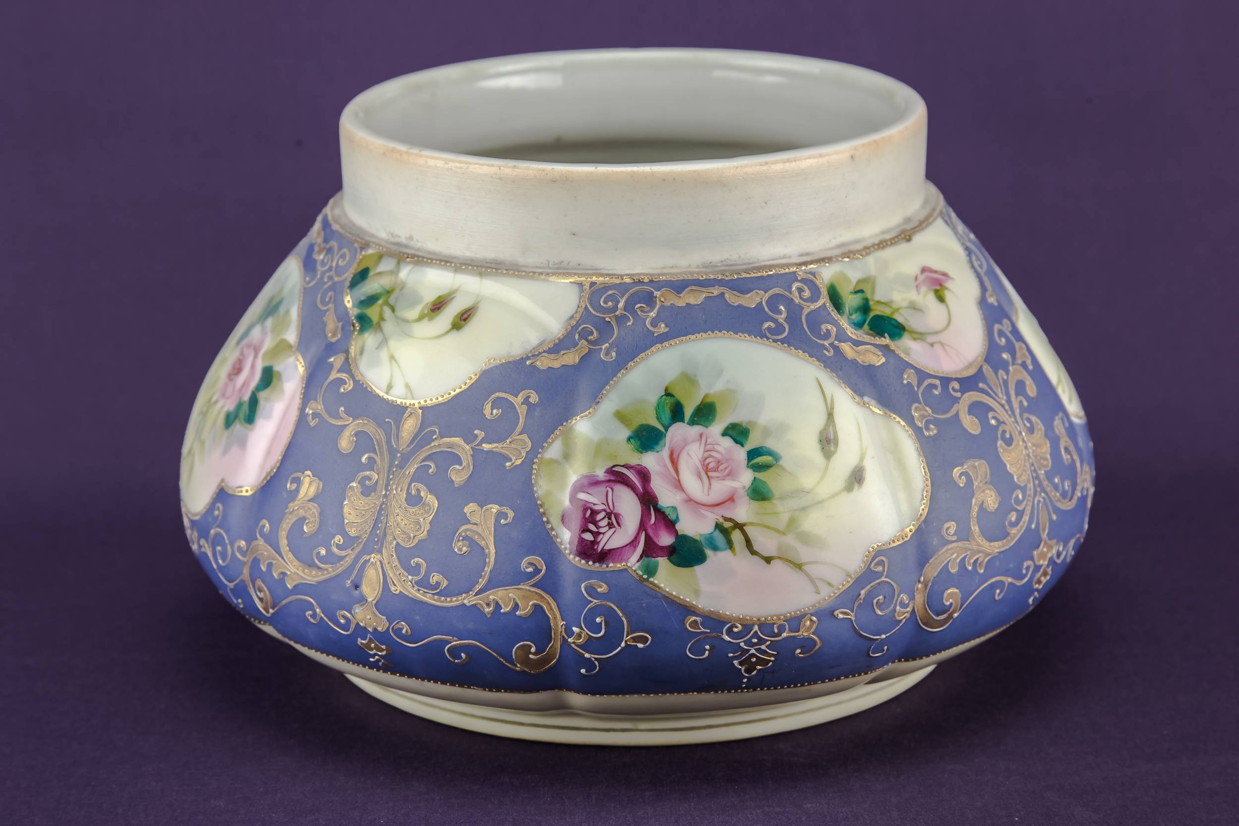 Antique Charming Floral — Blue lobed vase 1