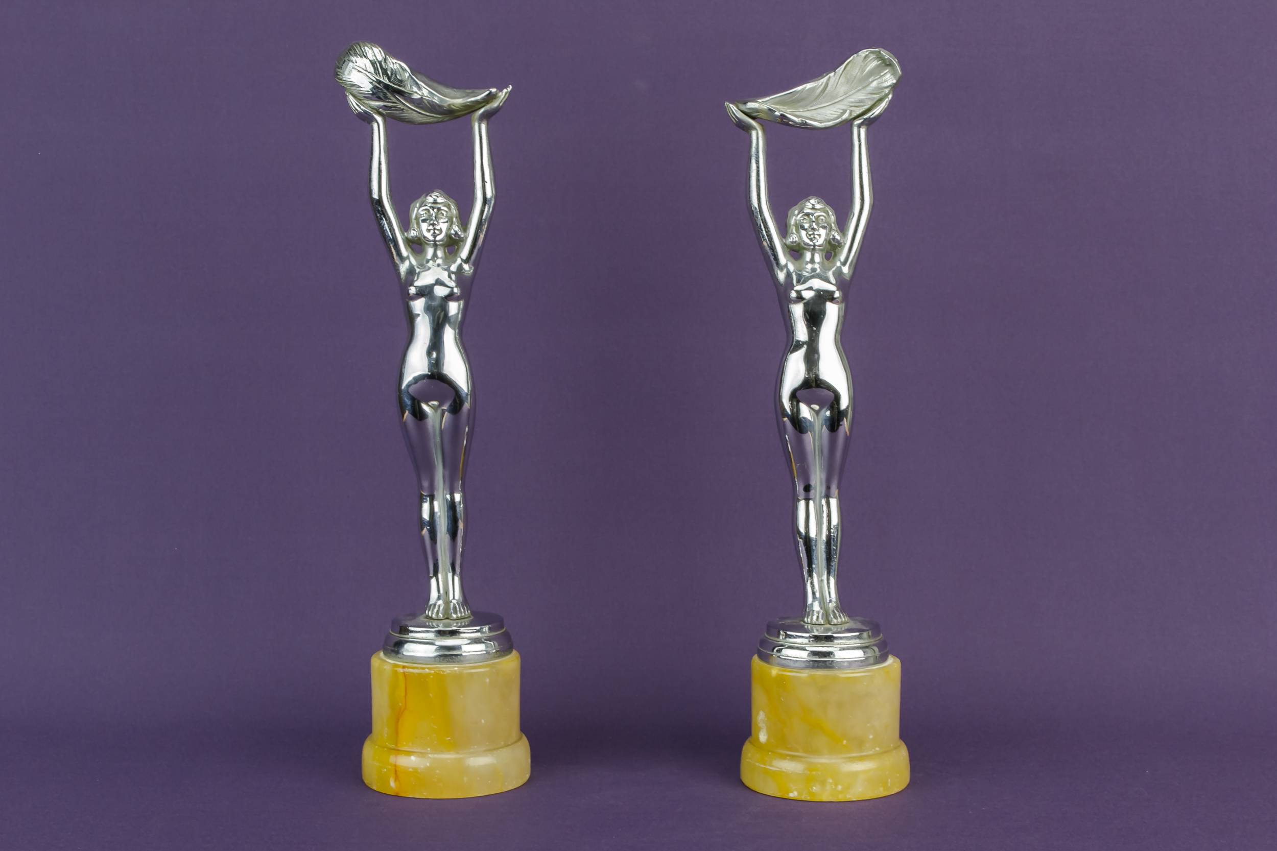 Pair Elegant Art — Art Deco chromed sculptures