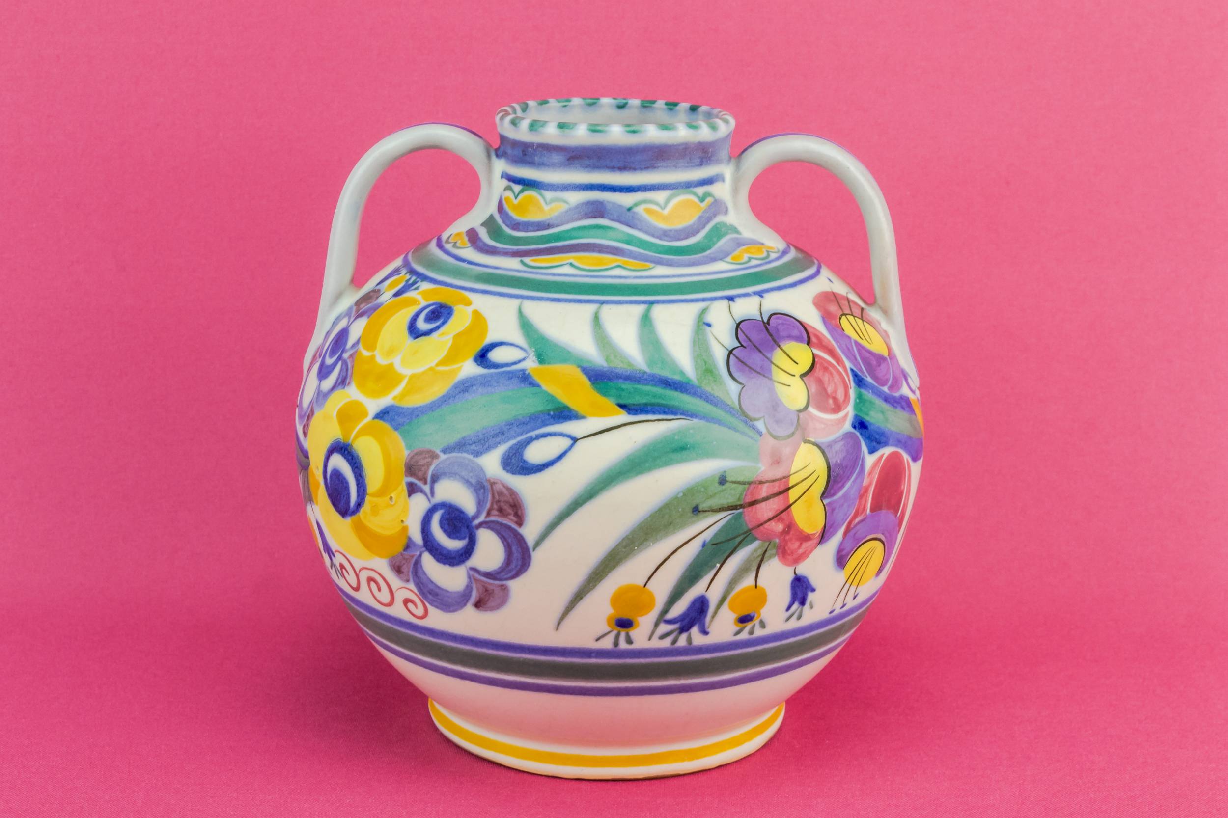 Vintage Ceramic Floral — Floral fuschia vase