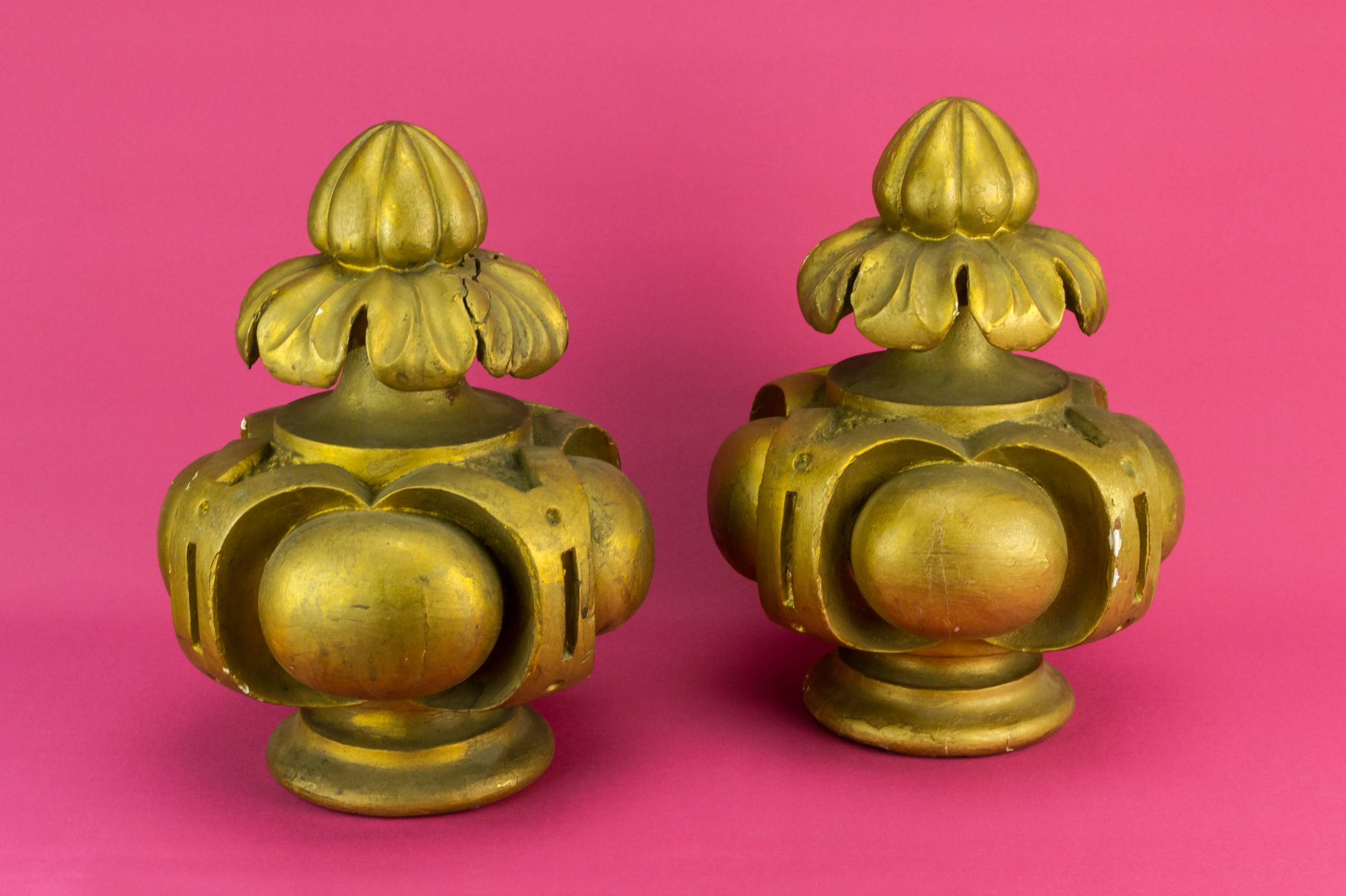 Gilded Carved Wood — 2 gilded wood finials 1