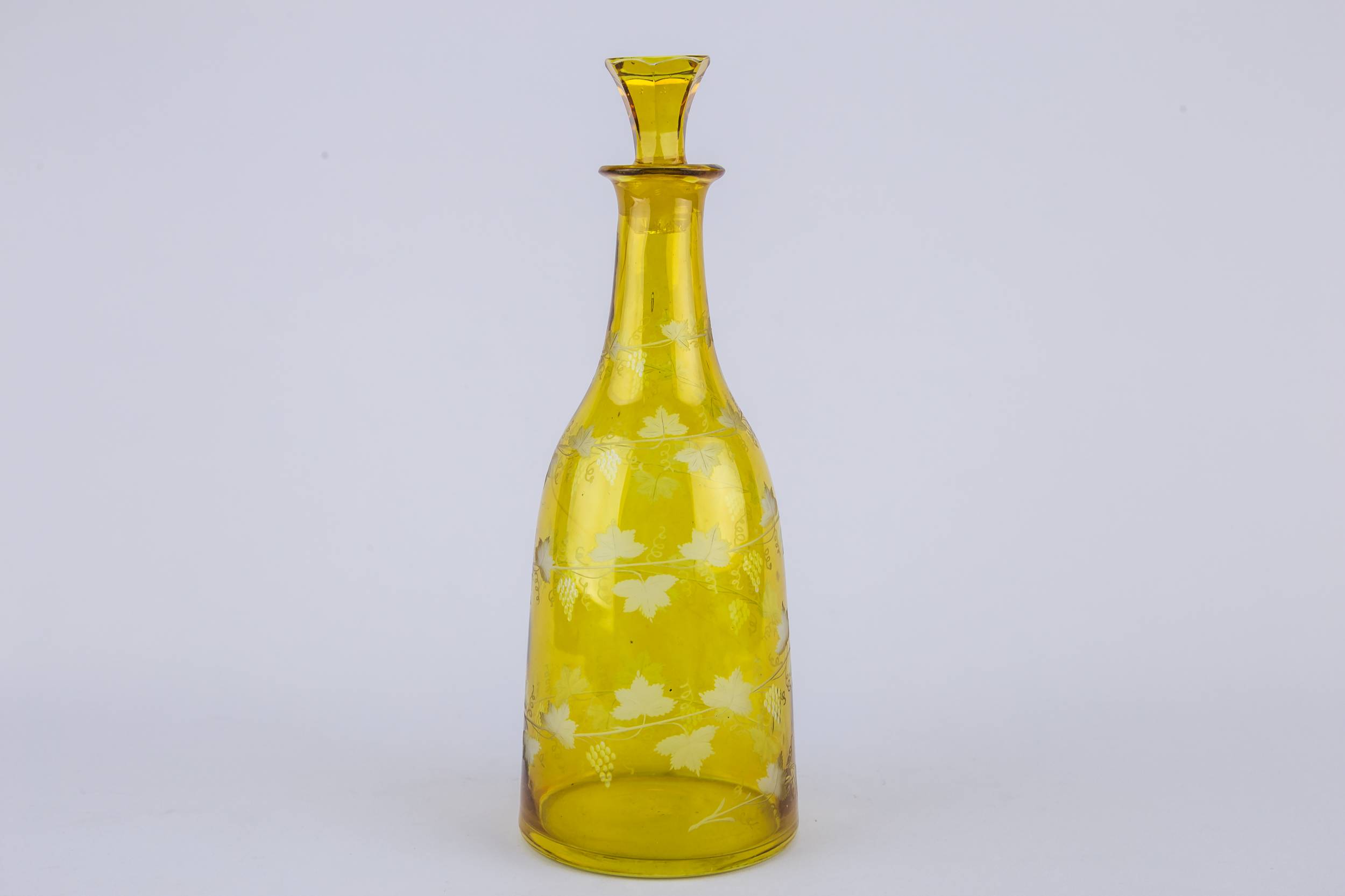 Tapered Wine Bottles — 2 yellow glass wine bottles 6