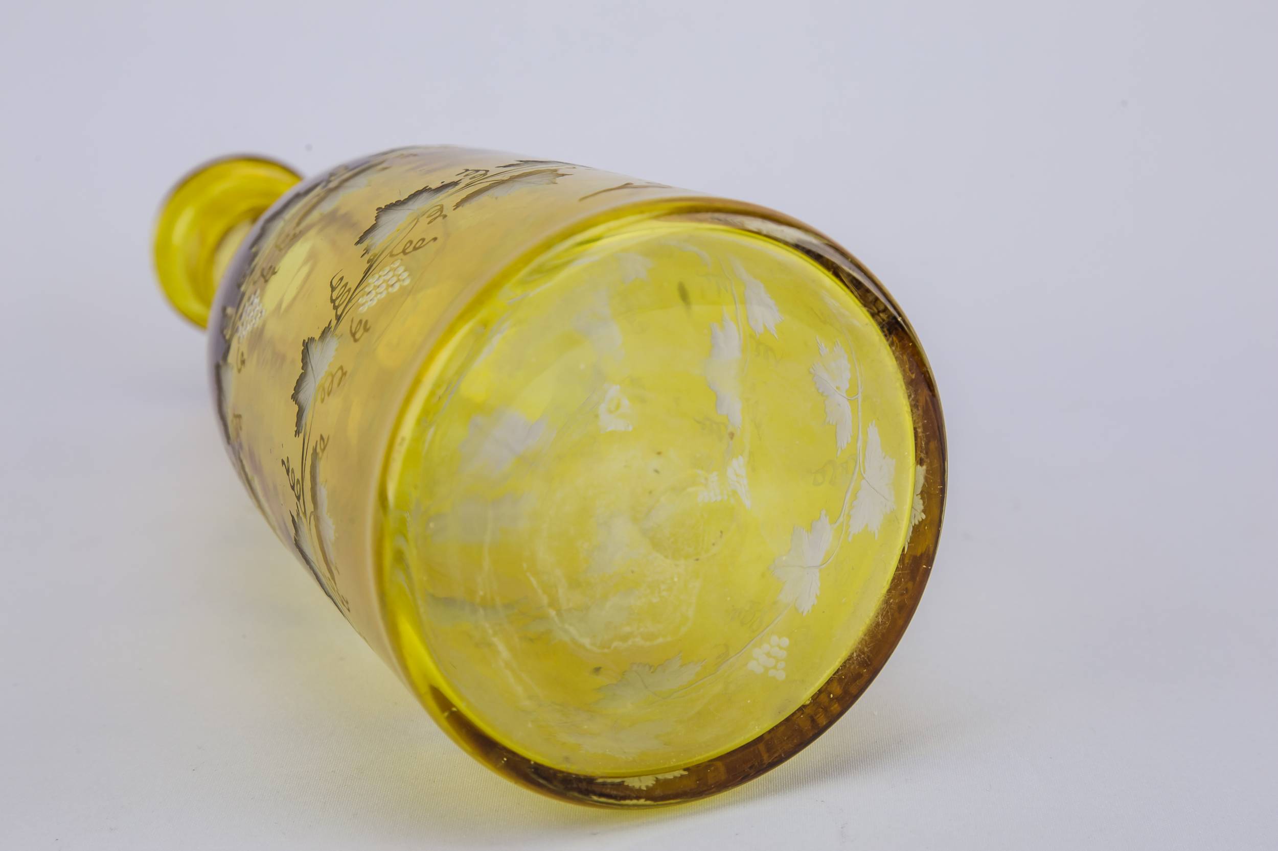 Tapered Wine Bottles — 2 yellow glass wine bottles 4