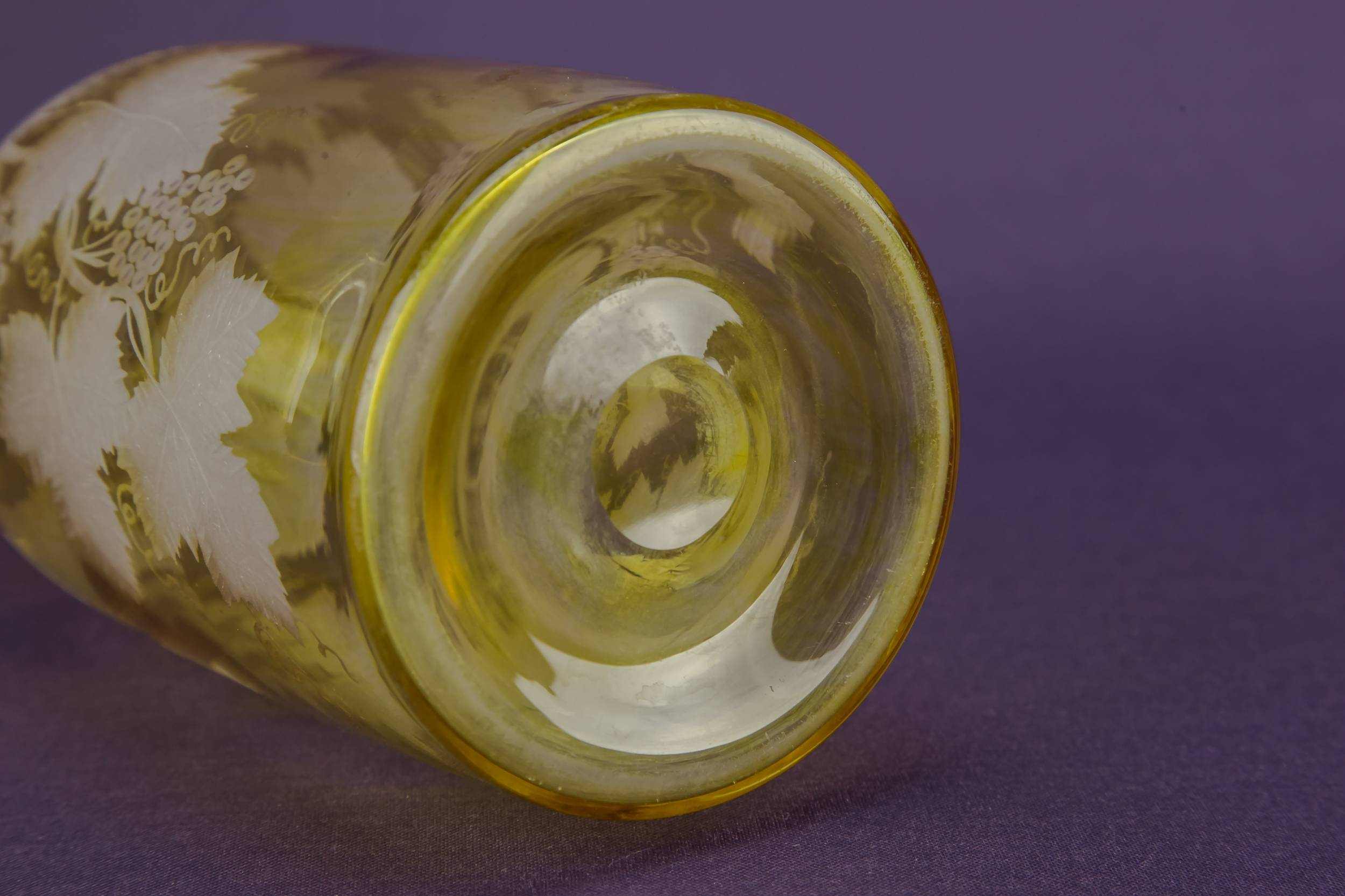 Yellow Engraved Glass — 2 yellow glass wine bottles 5